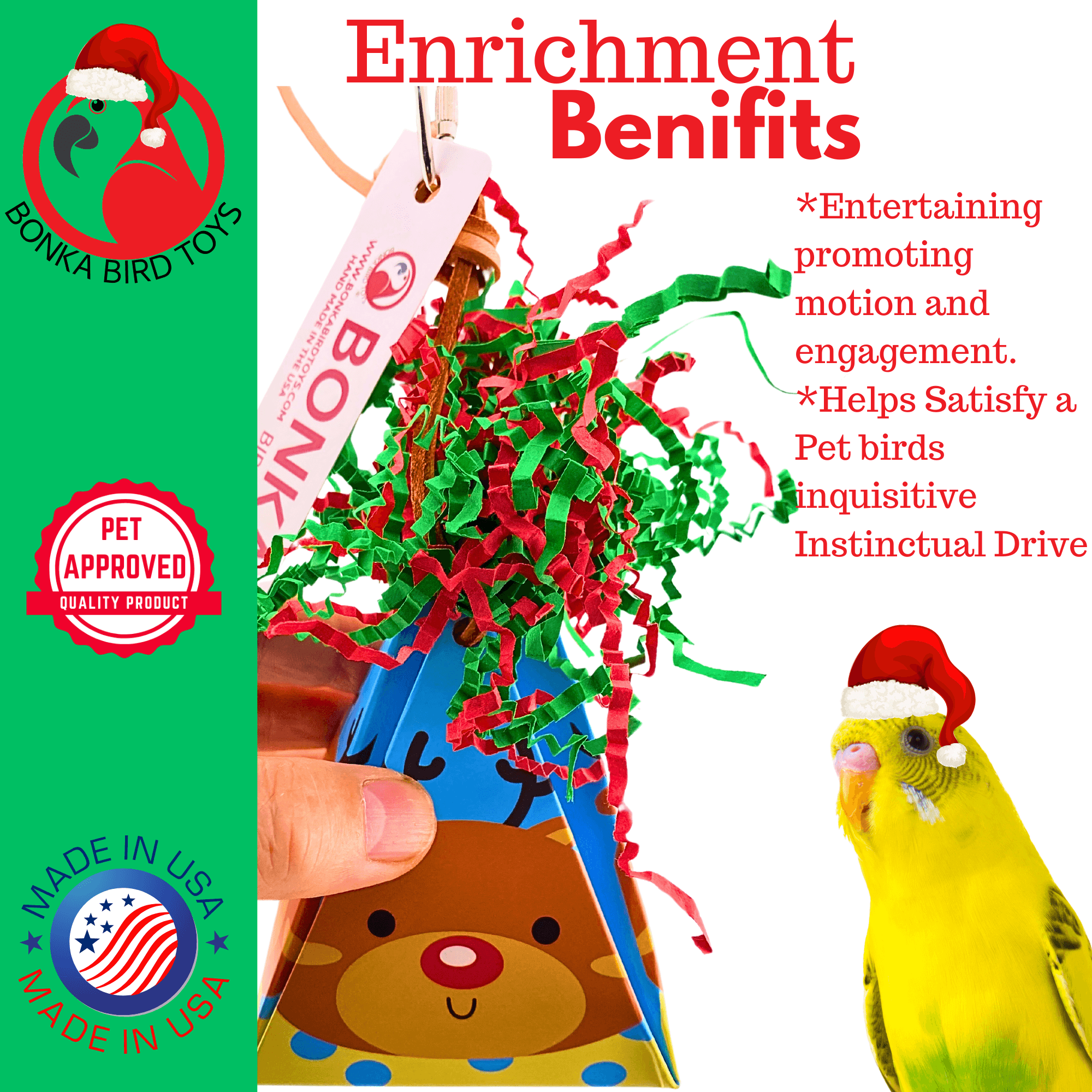 2746 Rudolph Christmas Crinkle Cone - Bonka Bird Toys