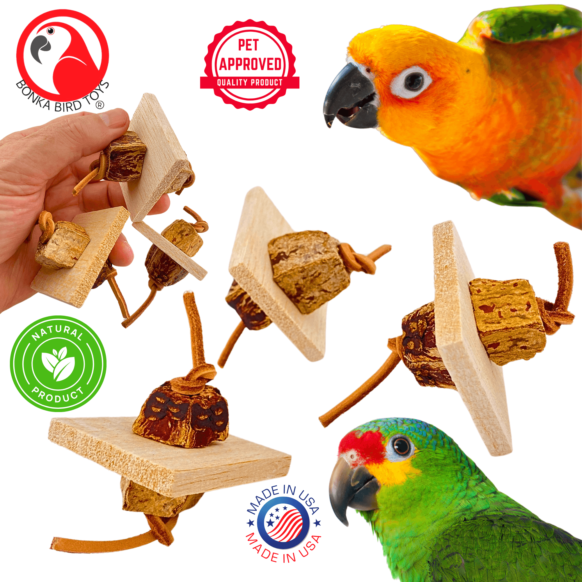 1127 Pk3 Balsa & Bark Chew Foot Toys - Bonka Bird Toys