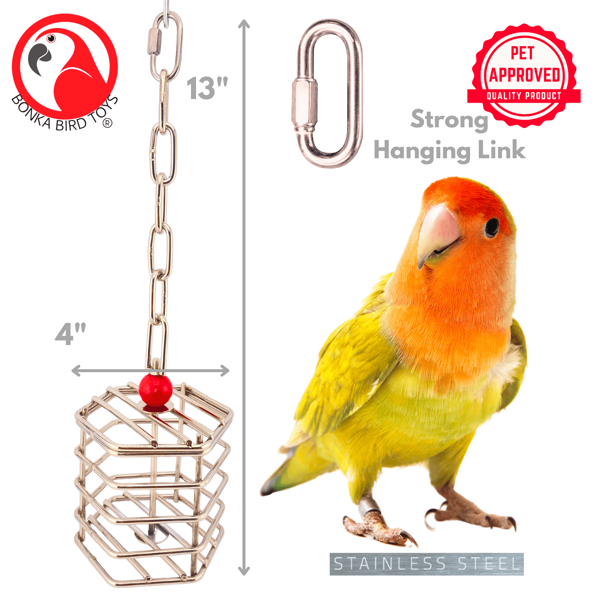 00196 Small Stainless Steel Baffle Cage - Bonka Bird Toys
