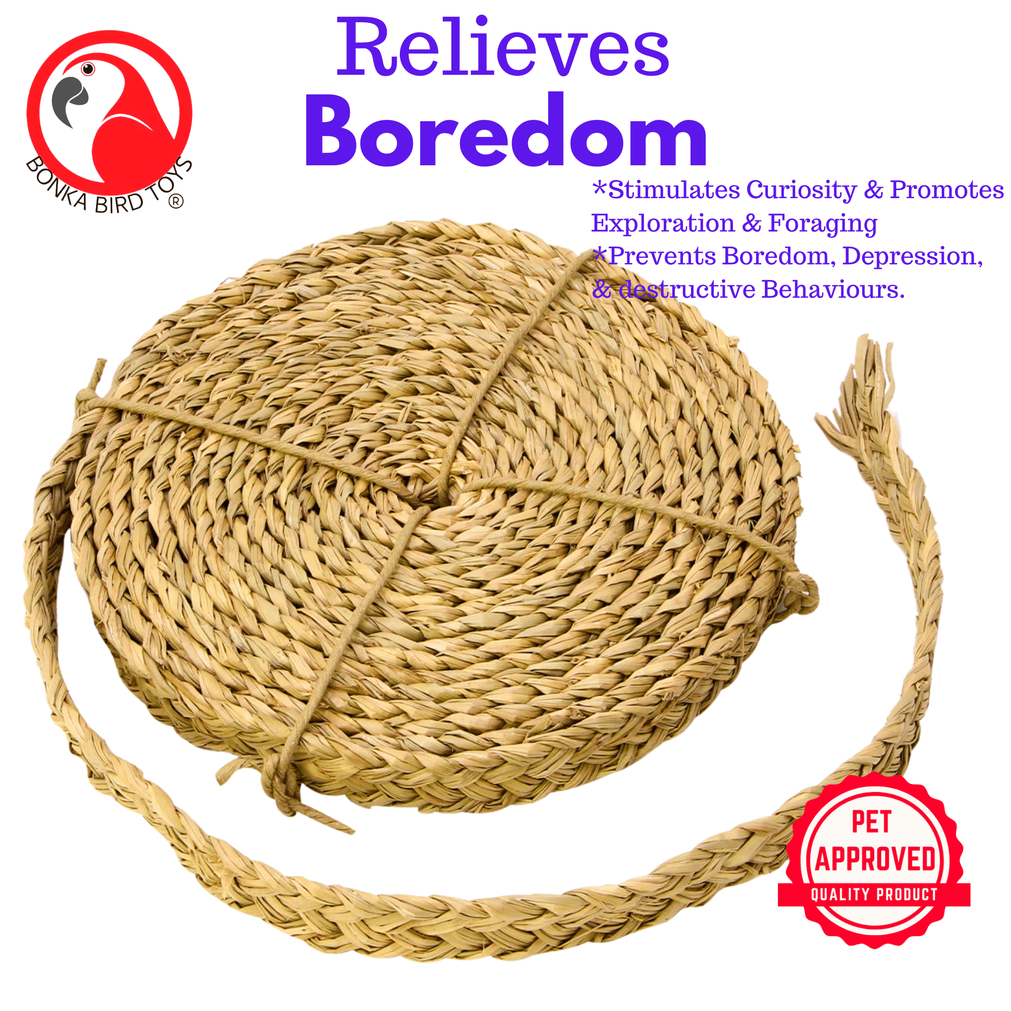 3851 5/8" Seagrass Braided Rope 20 Ft - Bonka Bird Toys