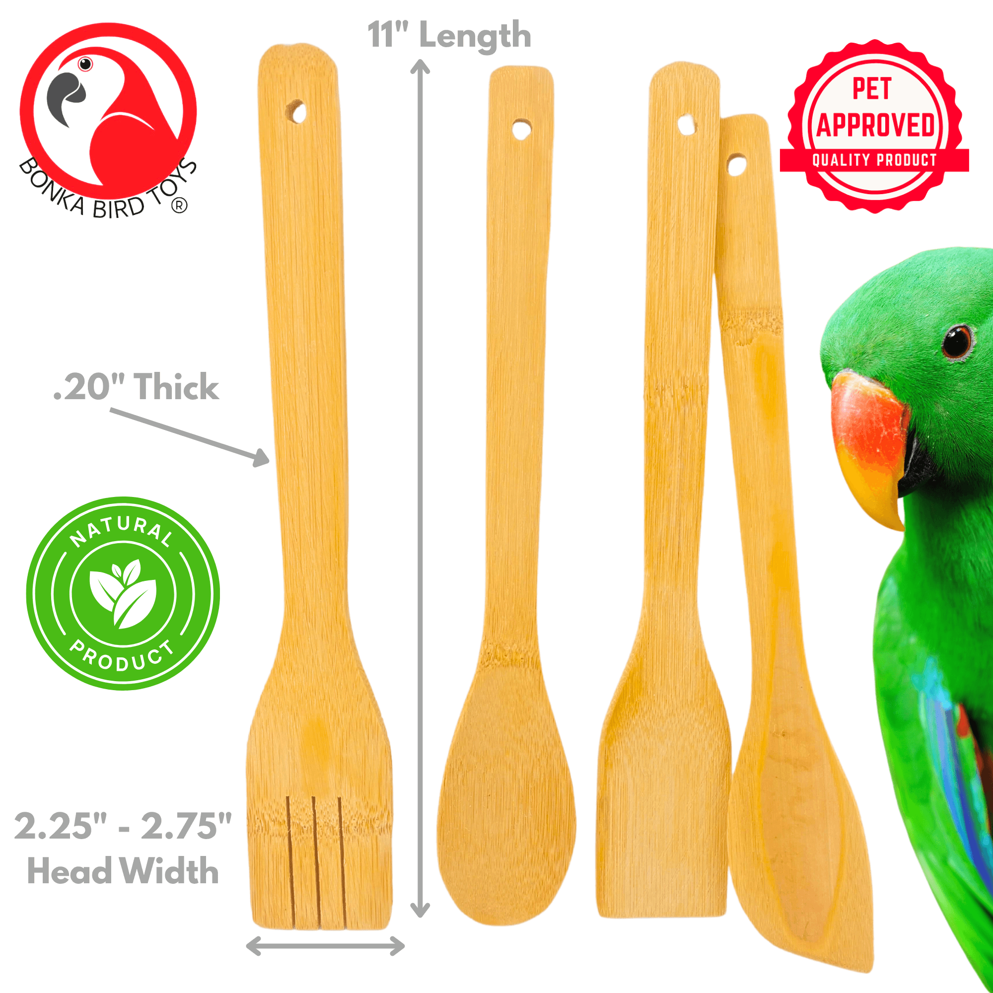 1168 Pk4 Bamboo Spoon & Paddle Chews - Bonka Bird Toys