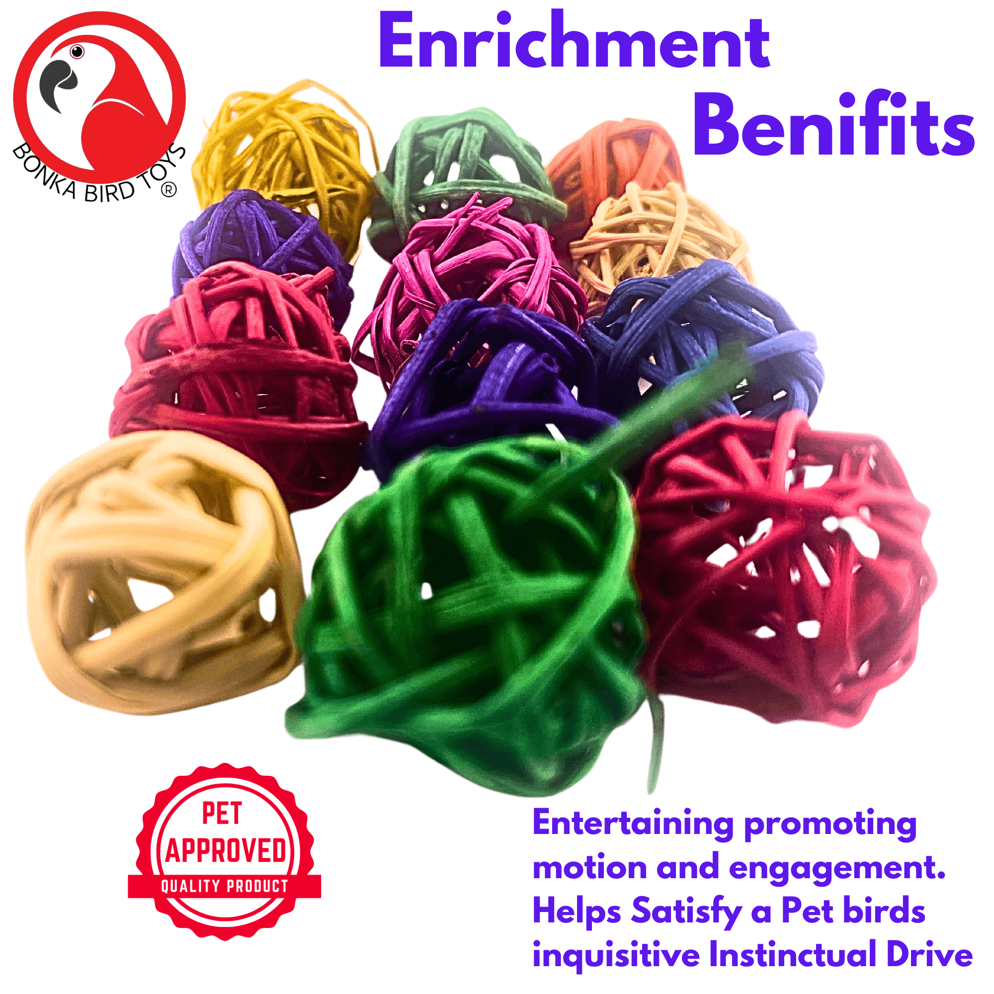 3350 Pk12 Colored Tiny Vine Balls - Bonka Bird Toys