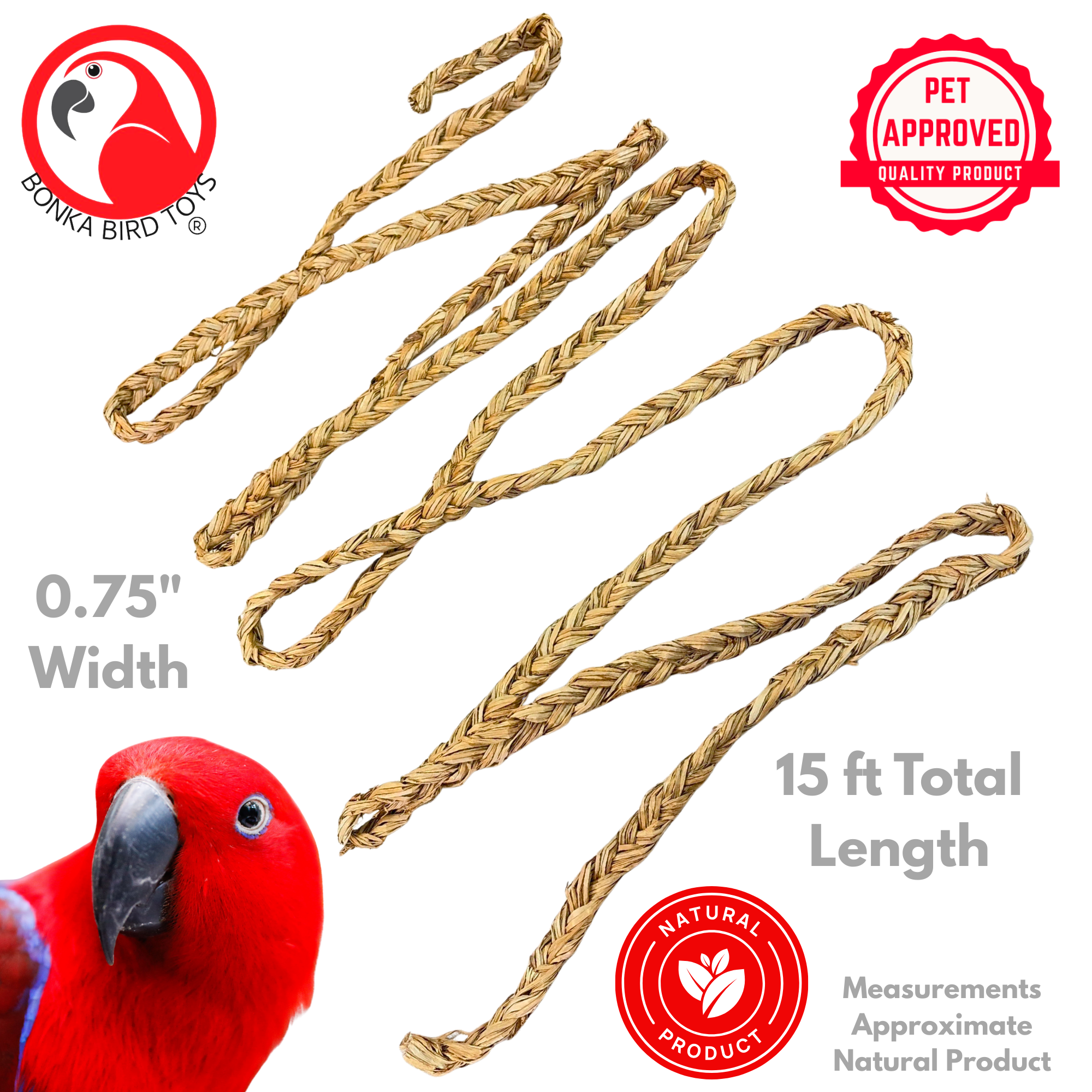 1459 Big Braided Seagrass Rope 15ft - Bonka Bird Toys