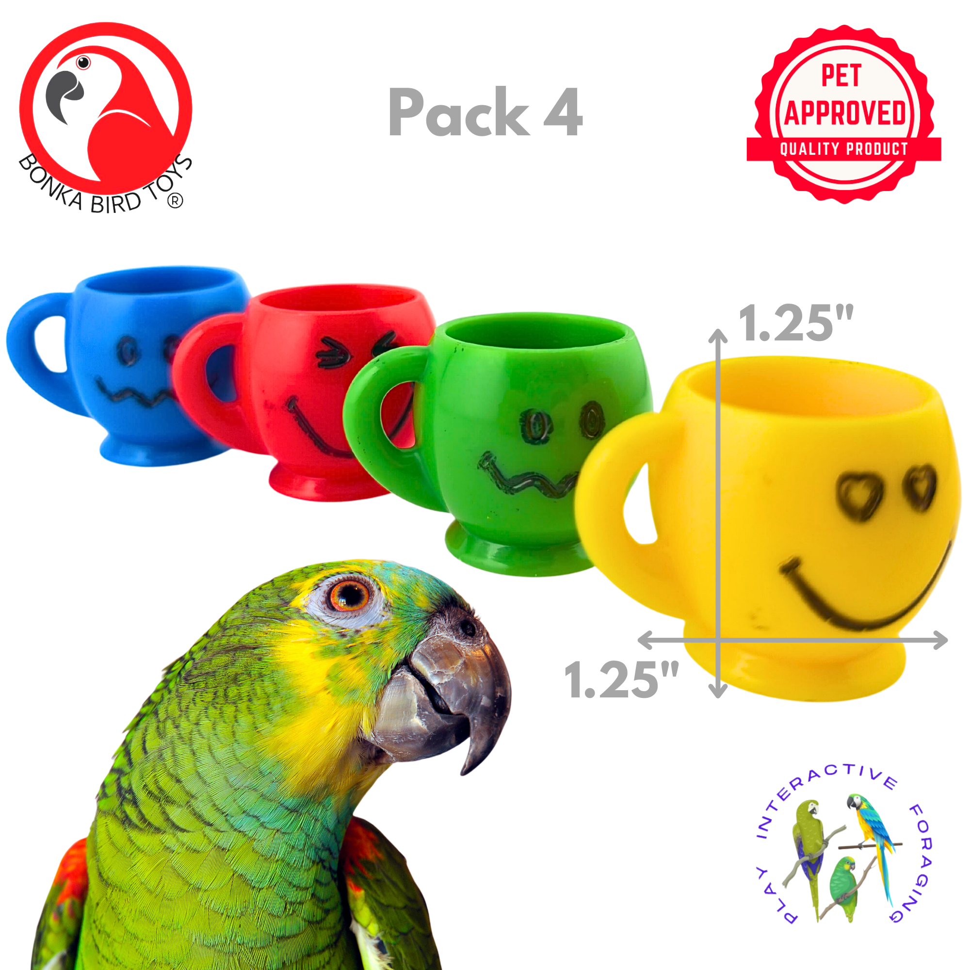 2779 Pk4 Mini Smile Mugs - Bonka Bird Toys