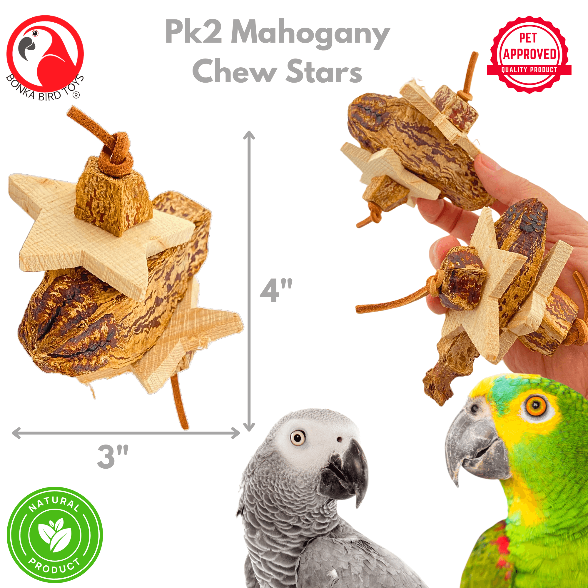 1126 Pk2 Mahogany Chew Stars - Bonka Bird Toys