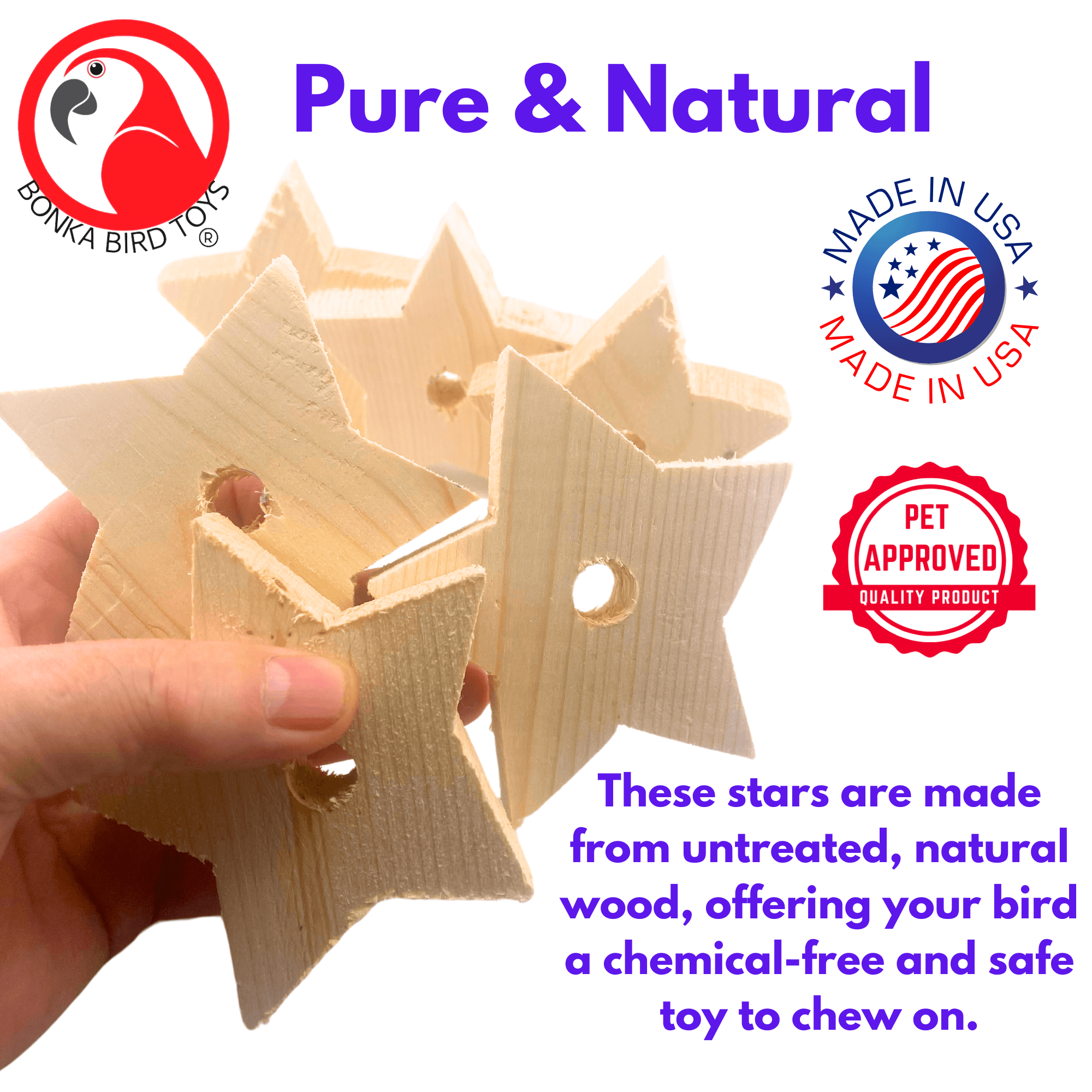2682 Pk6 Jumbo Natural Wood Stars - Bonka Bird Toys