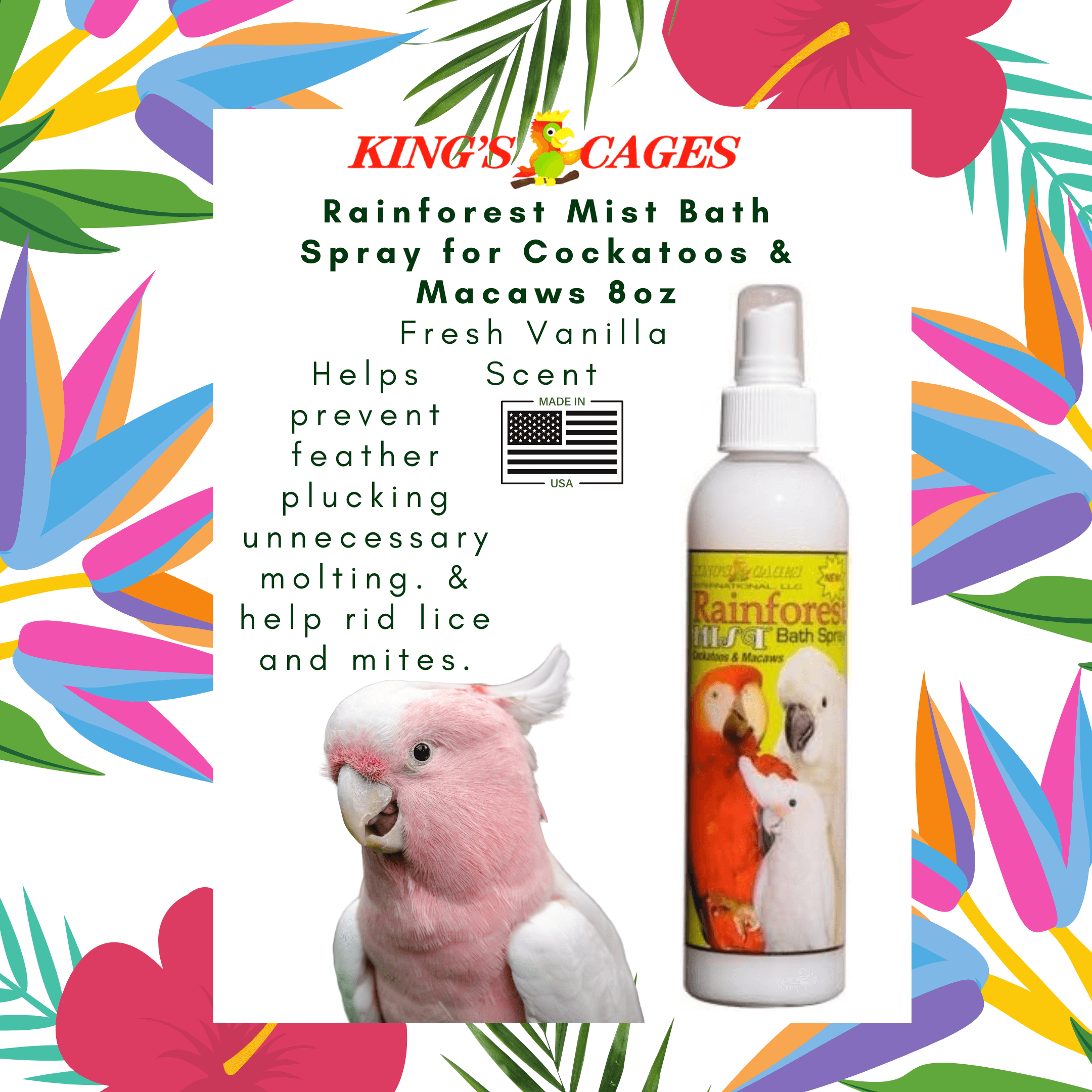 White Rainforest Mist Cockatoos and Macaw 8oz - Bonka Bird Toys