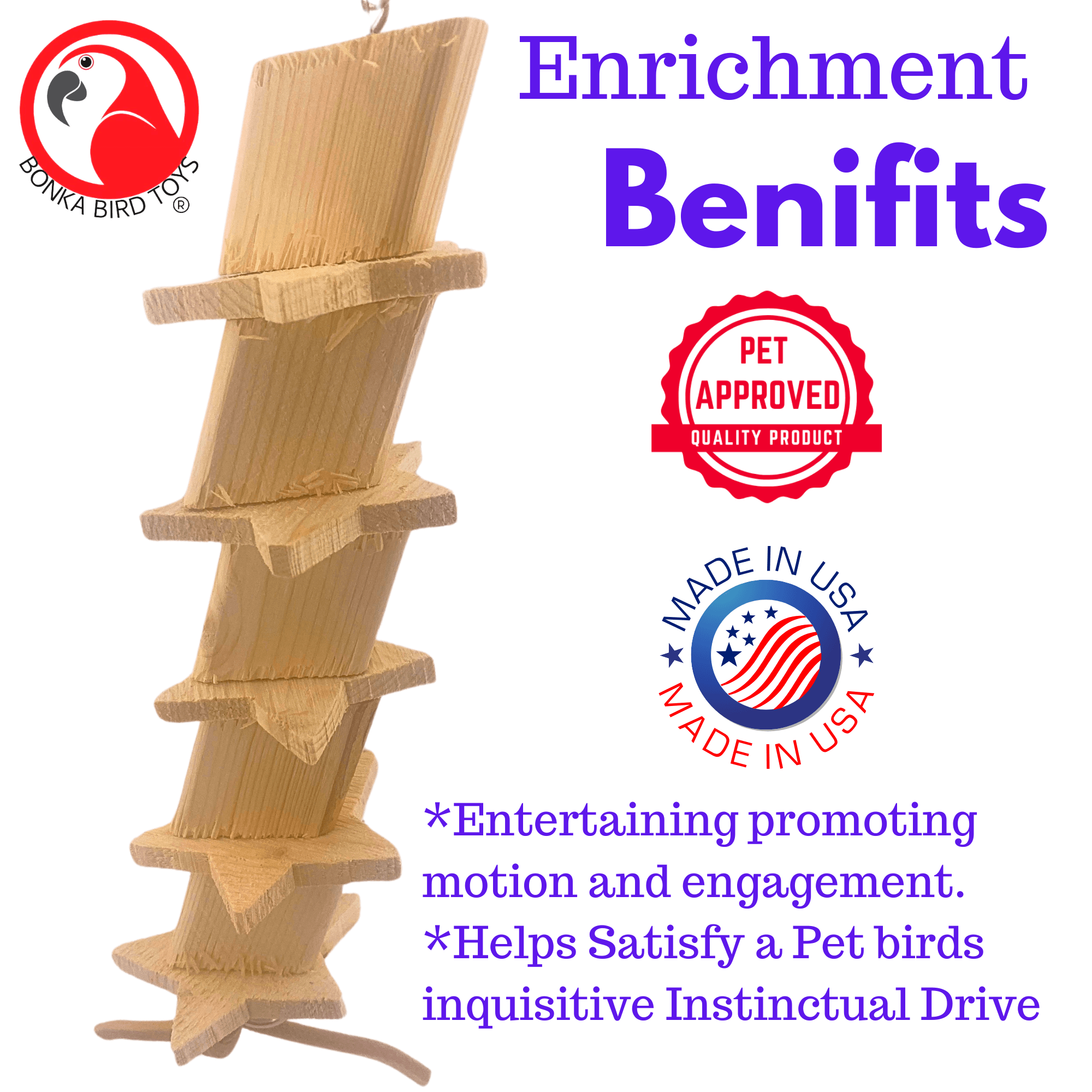 1098 Natural Wood Star - Bonka Bird Toys