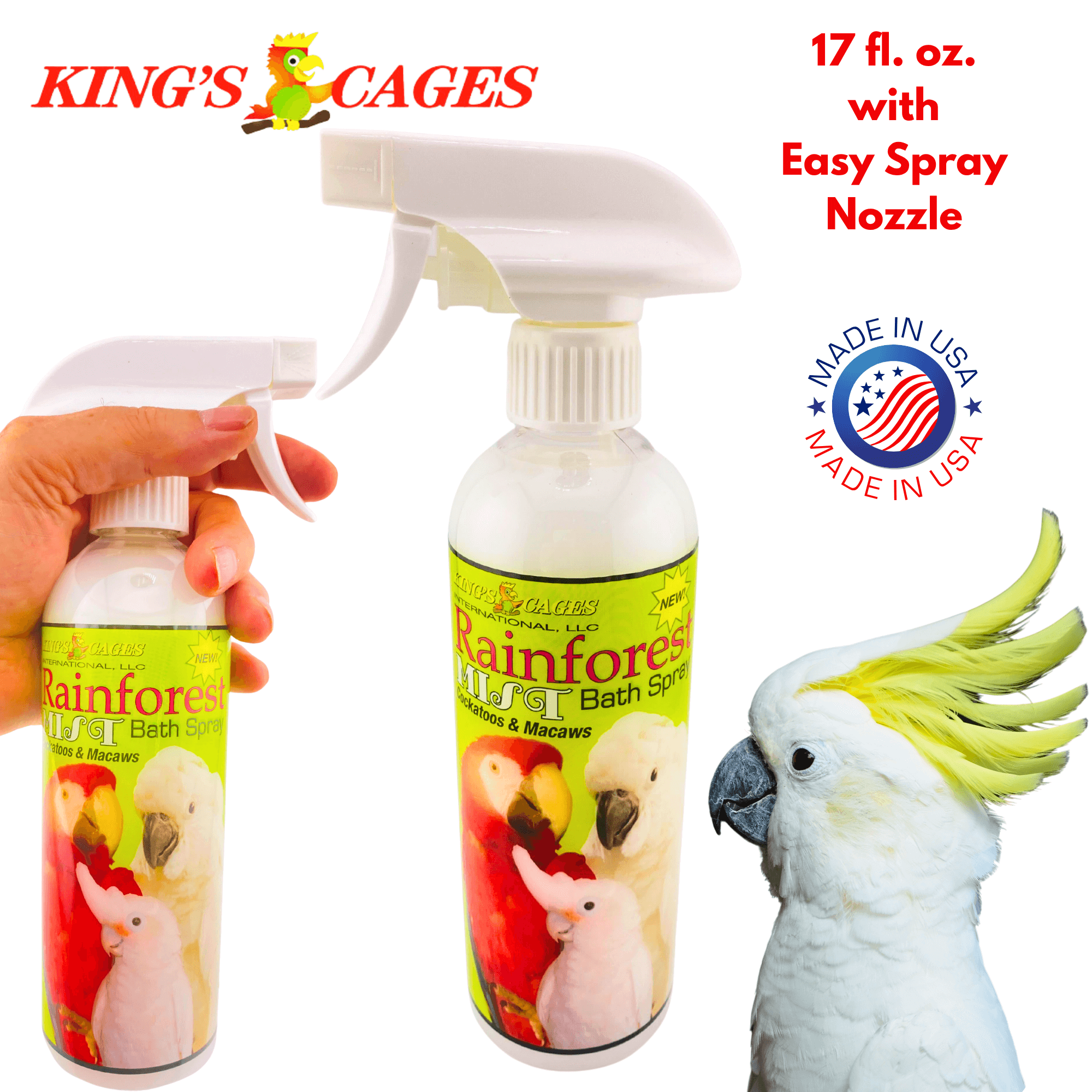 Rainforest Mist White 17oz Bath Spray Cockatoos and Macaws - Bonka Bird Toys
