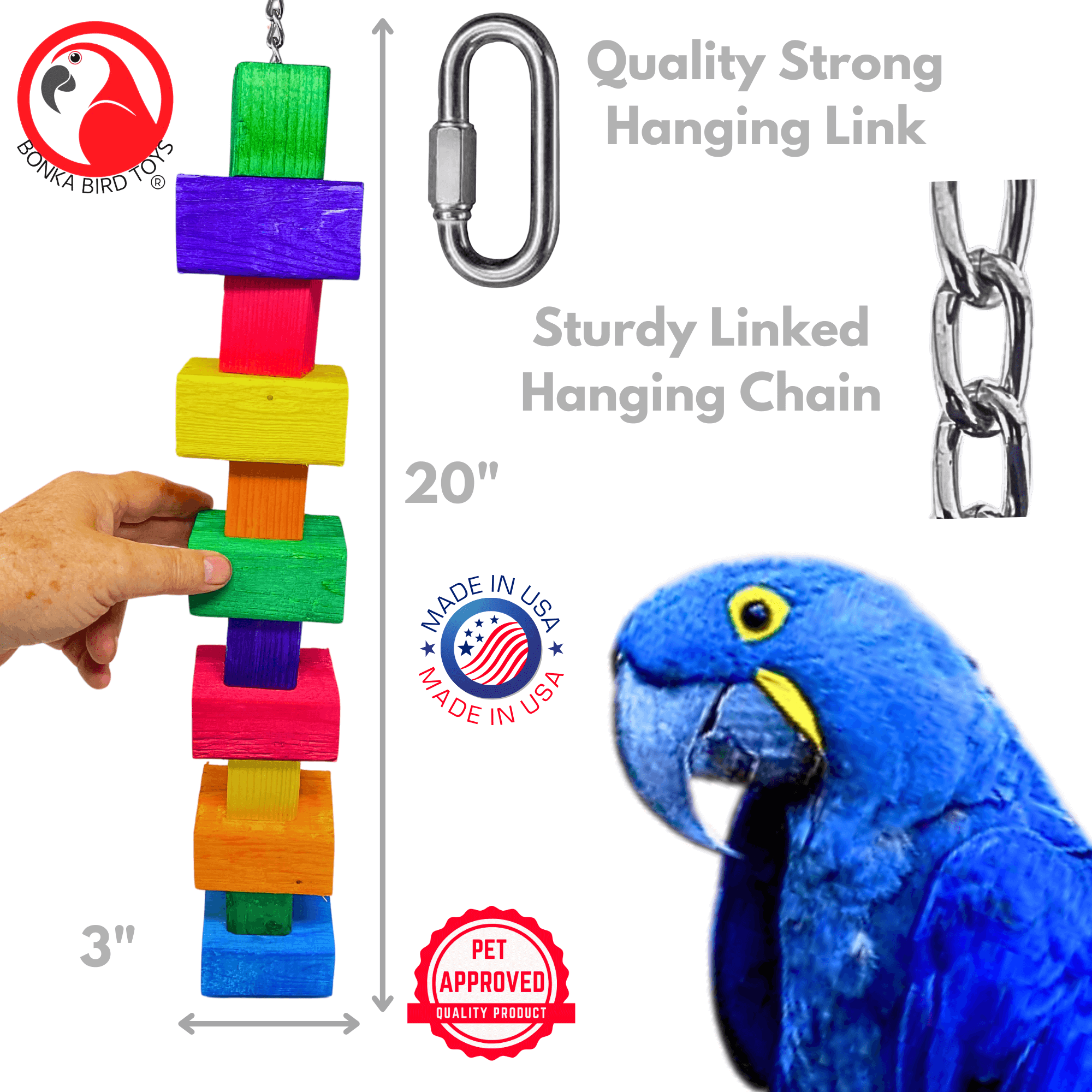 1182 Long Big Bites Rainbow Wood Tower - Bonka Bird Toys