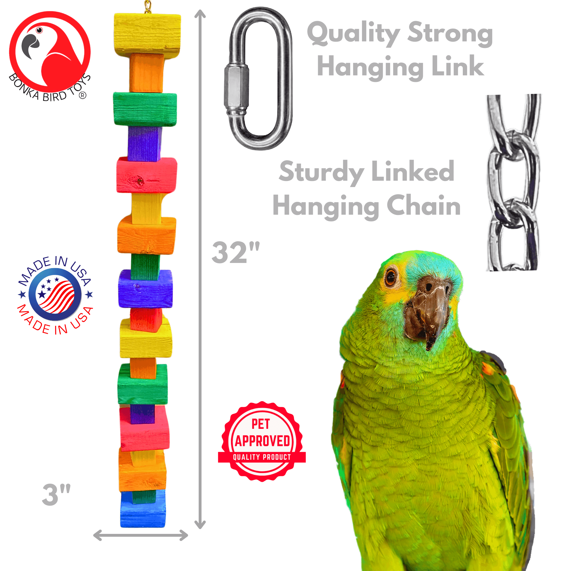 1183 Extra Long Big Bites Rainbow Wood Tower - Bonka Bird Toys