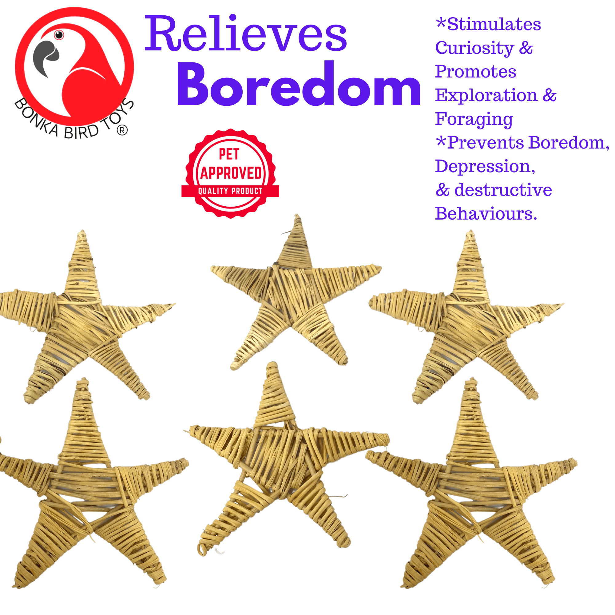 1282 Pk6 Natural Large Vine Star - Bonka Bird Toys