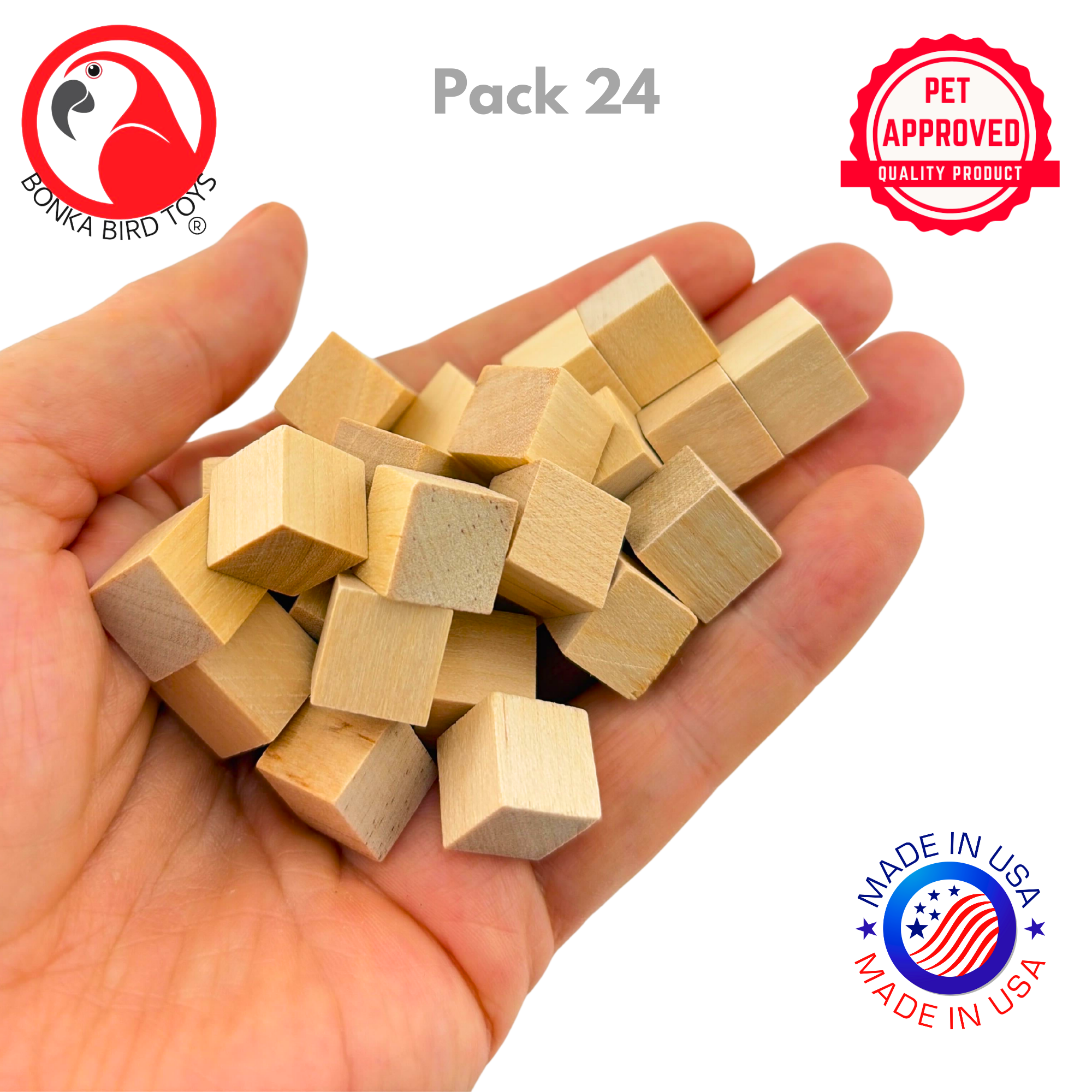 1226 Pk24 Natural Mini Wood Chewy Square Blocks - Bonka Bird Toys