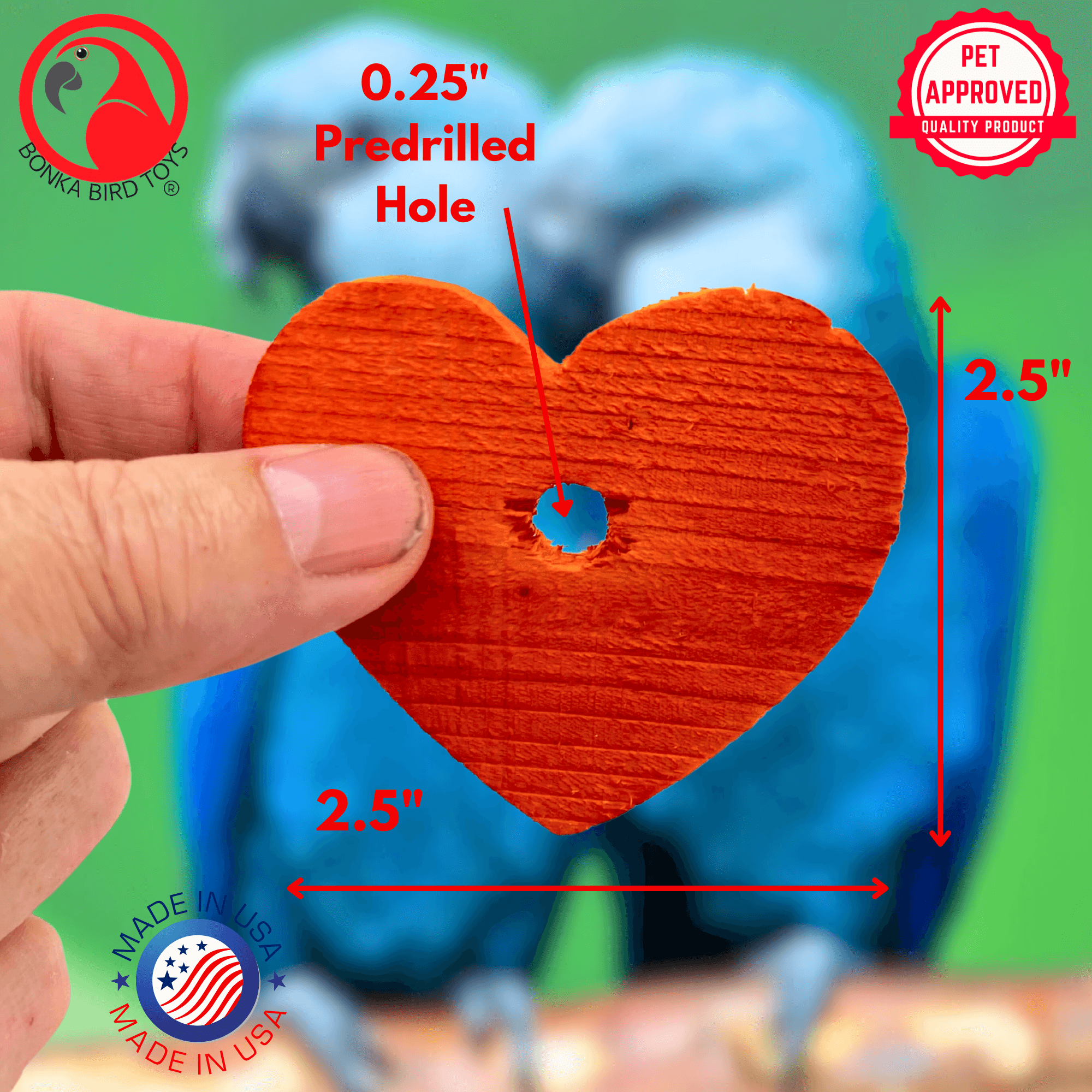 1165 Pk6 Colored 2.5" Wood Hearts - Bonka Bird Toys