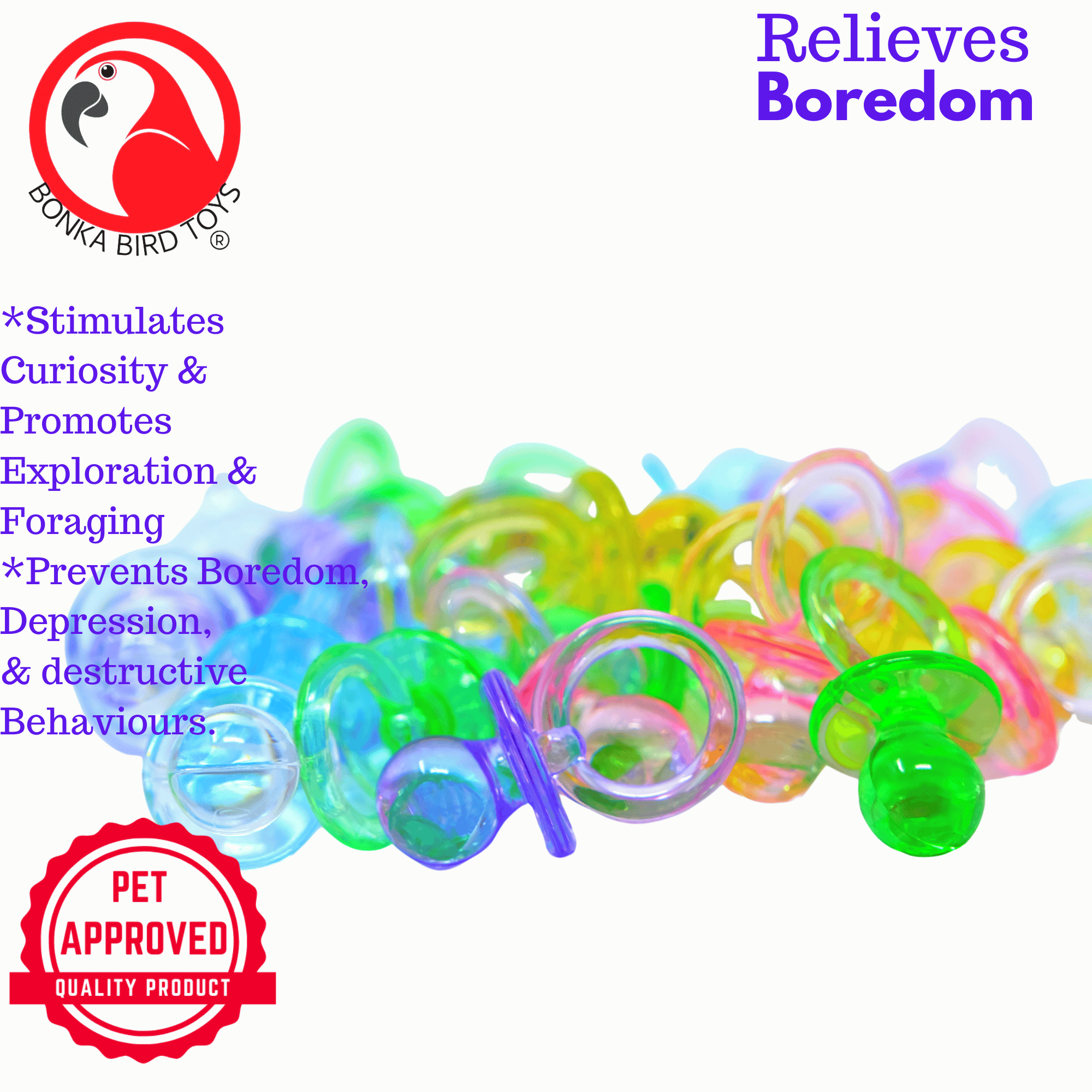 2208 Pk30 1-Inch Color Pacifiers - Bonka Bird Toys