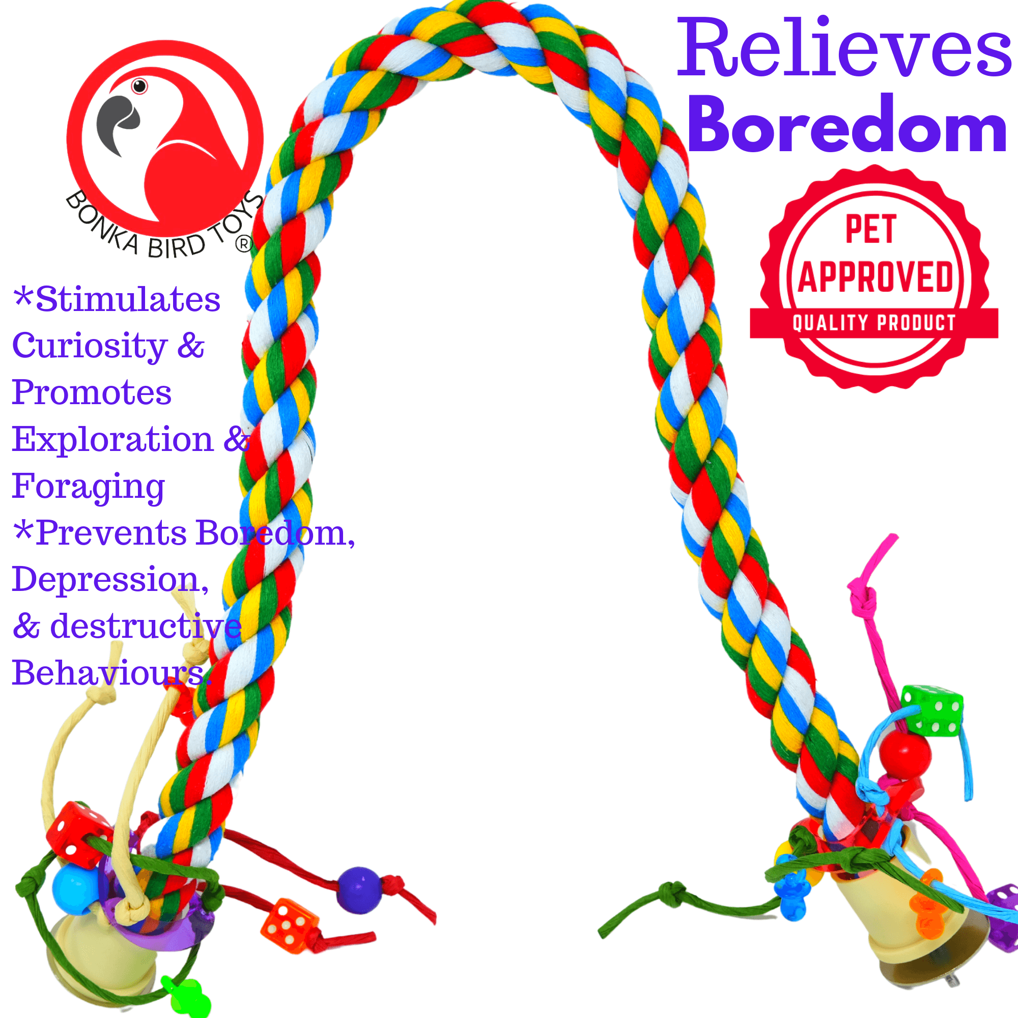1115 Large Rope Charm Perch:(36" x 1") - Bonka Bird Toys