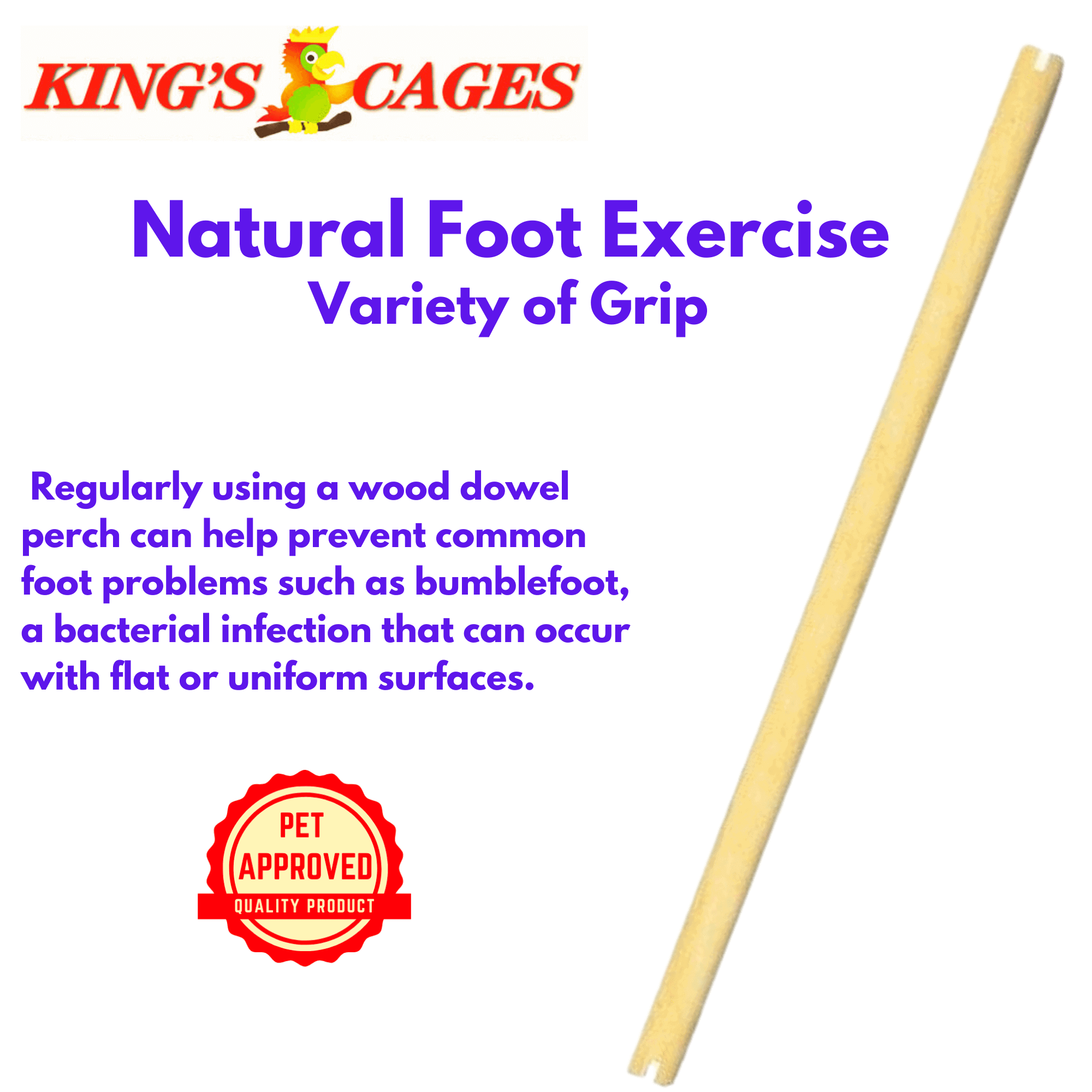 Pine Dowel Perches 33.50" and 31.75" Long X 1.00" Diameter (Fits Kings Cages SLP 3426 Inside and Top) - Bonka Bird Toys