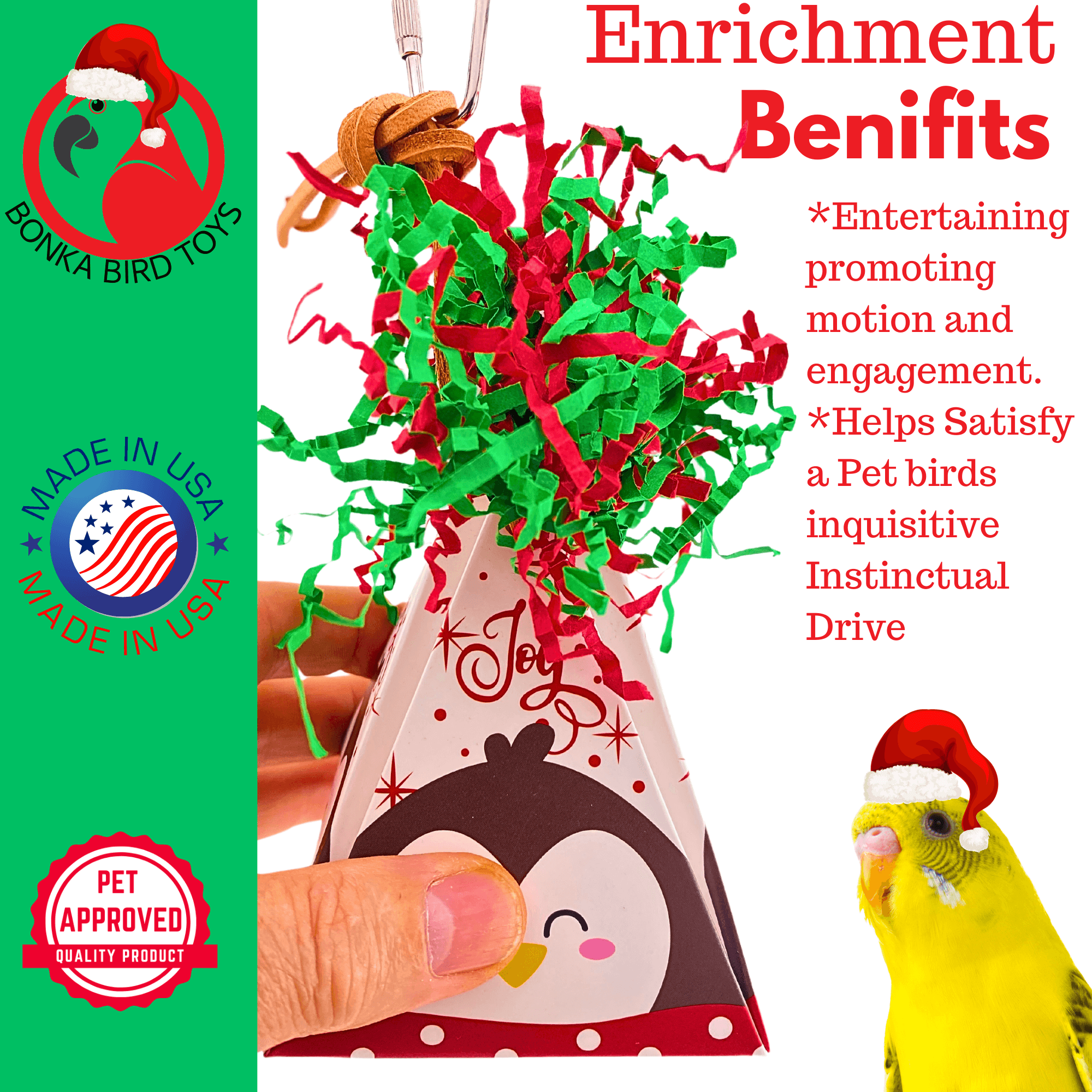 2745 Penguin Christmas Crinkle Cone - Bonka Bird Toys