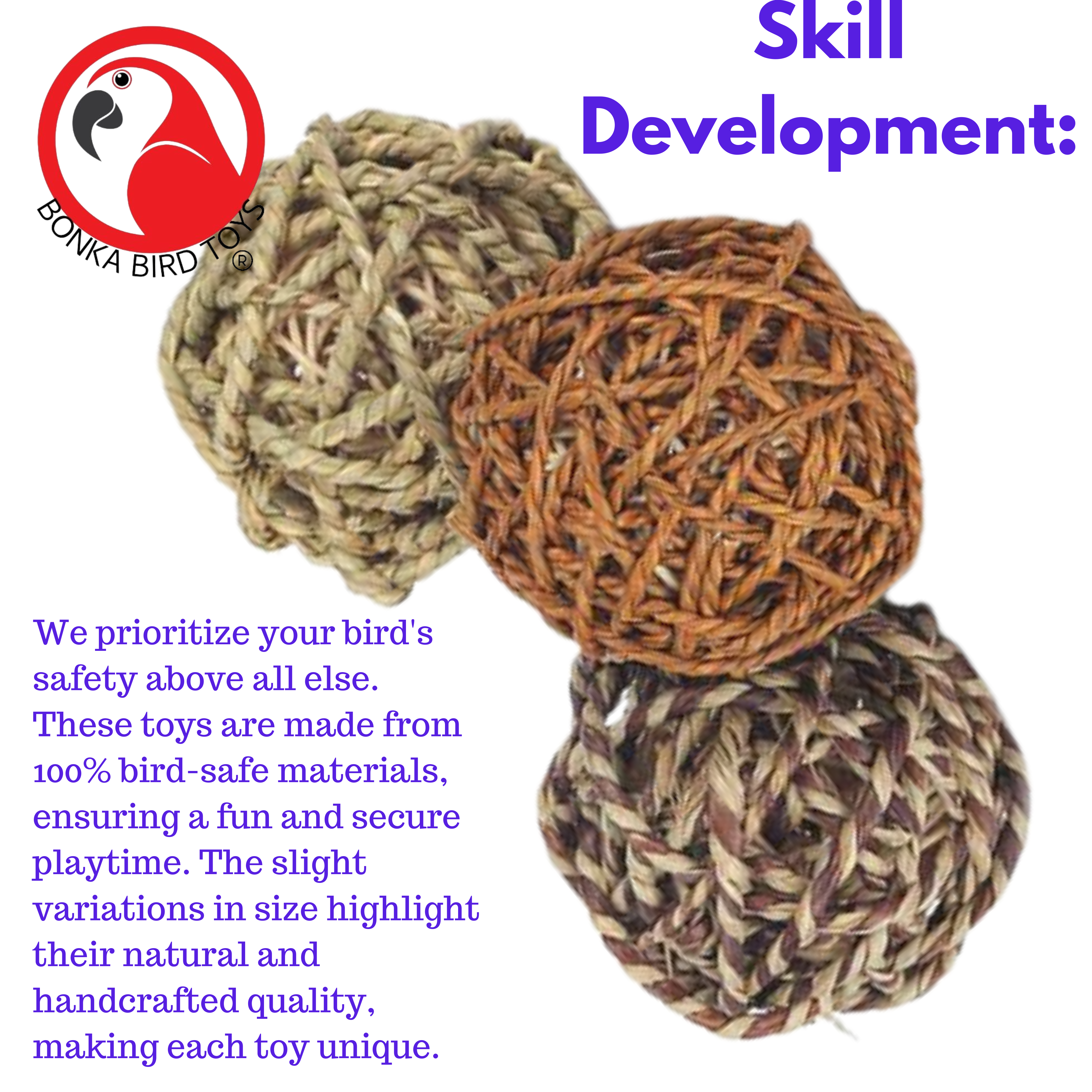 2252 Pk3 Multi Seagrass 3 1/2 Inch Balls - Bonka Bird Toys