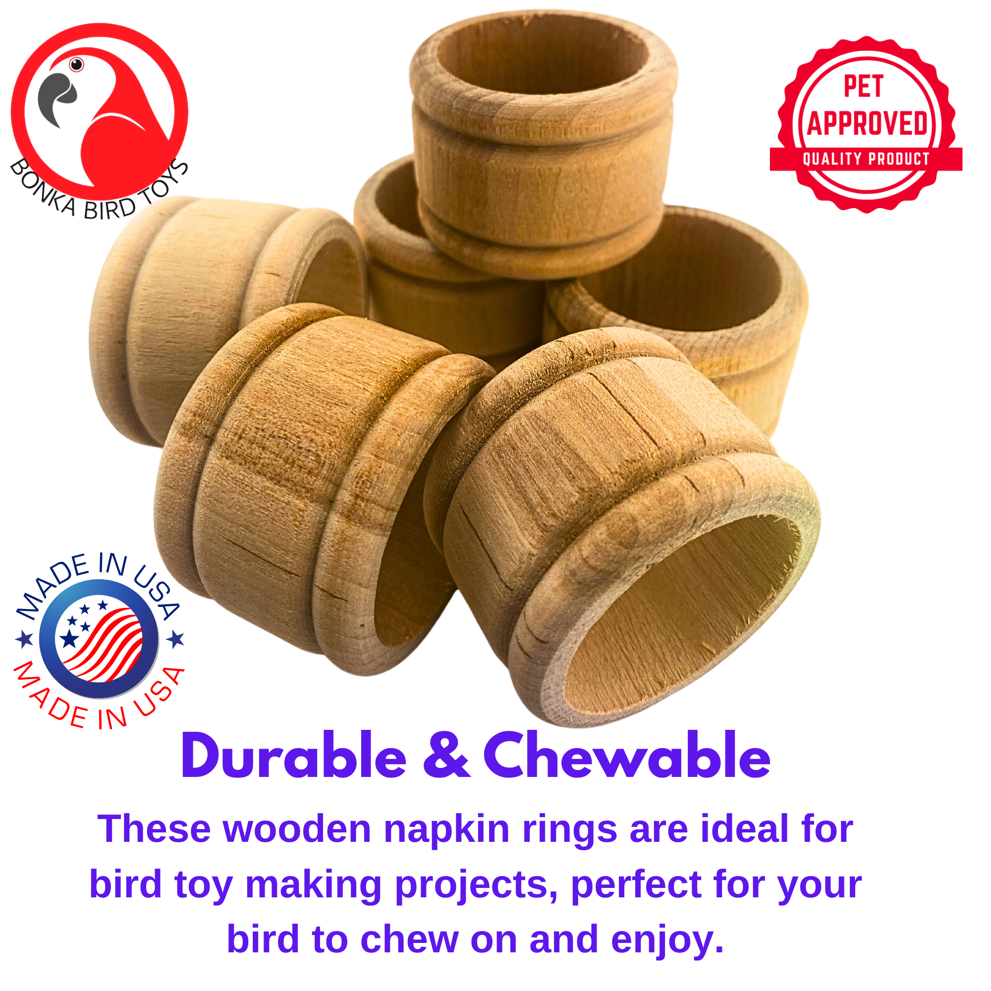 3194 Pk6 Wooden Napkin Rings - Bonka Bird Toys
