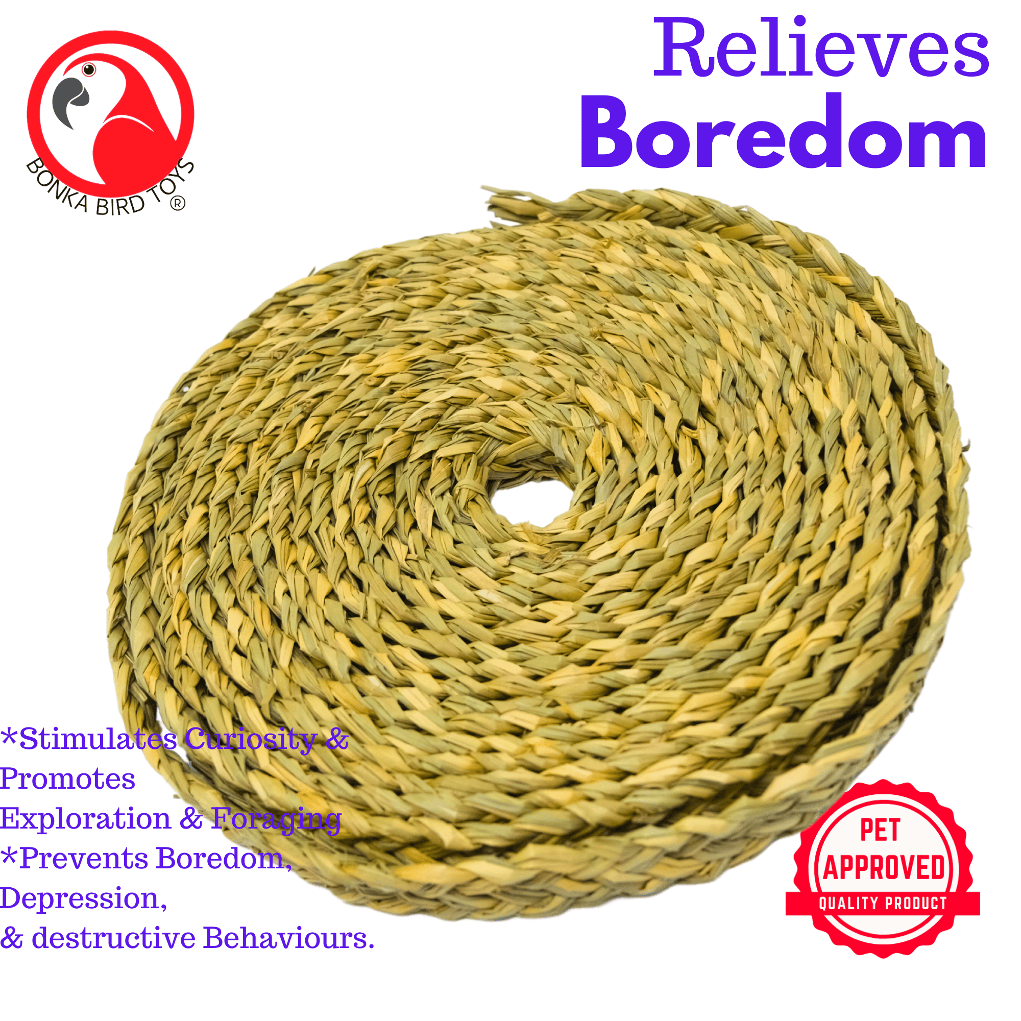 1254 7/8" Seagrass Braided Rope 20 Ft - Bonka Bird Toys