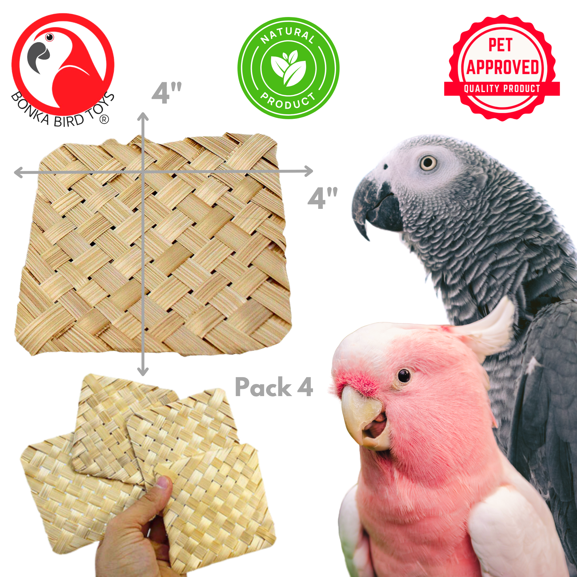 3428 Pk4 Palm 4-Inch Mats - Bonka Bird Toys