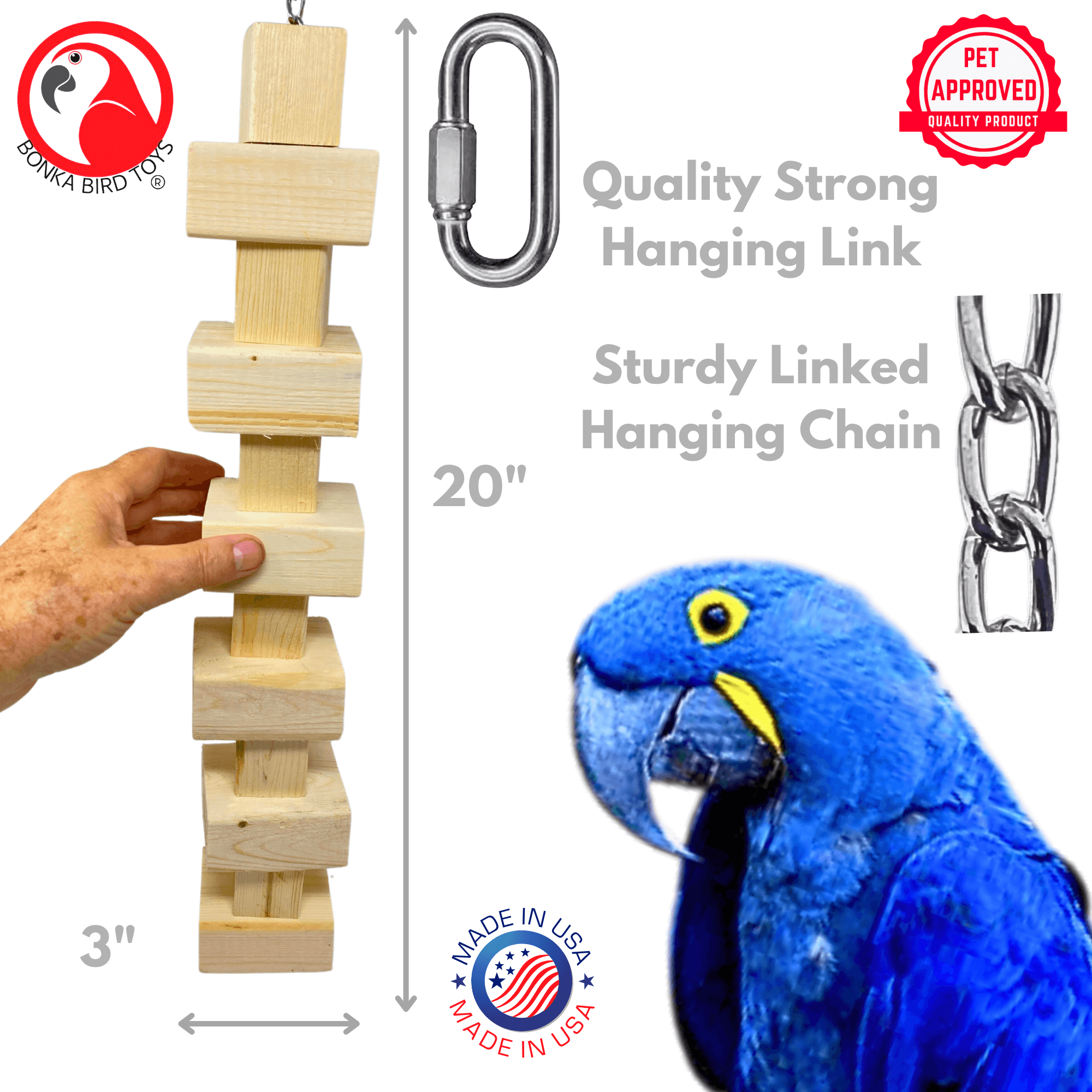 1179 Long Big Bites Natural Wood Tower - Bonka Bird Toys