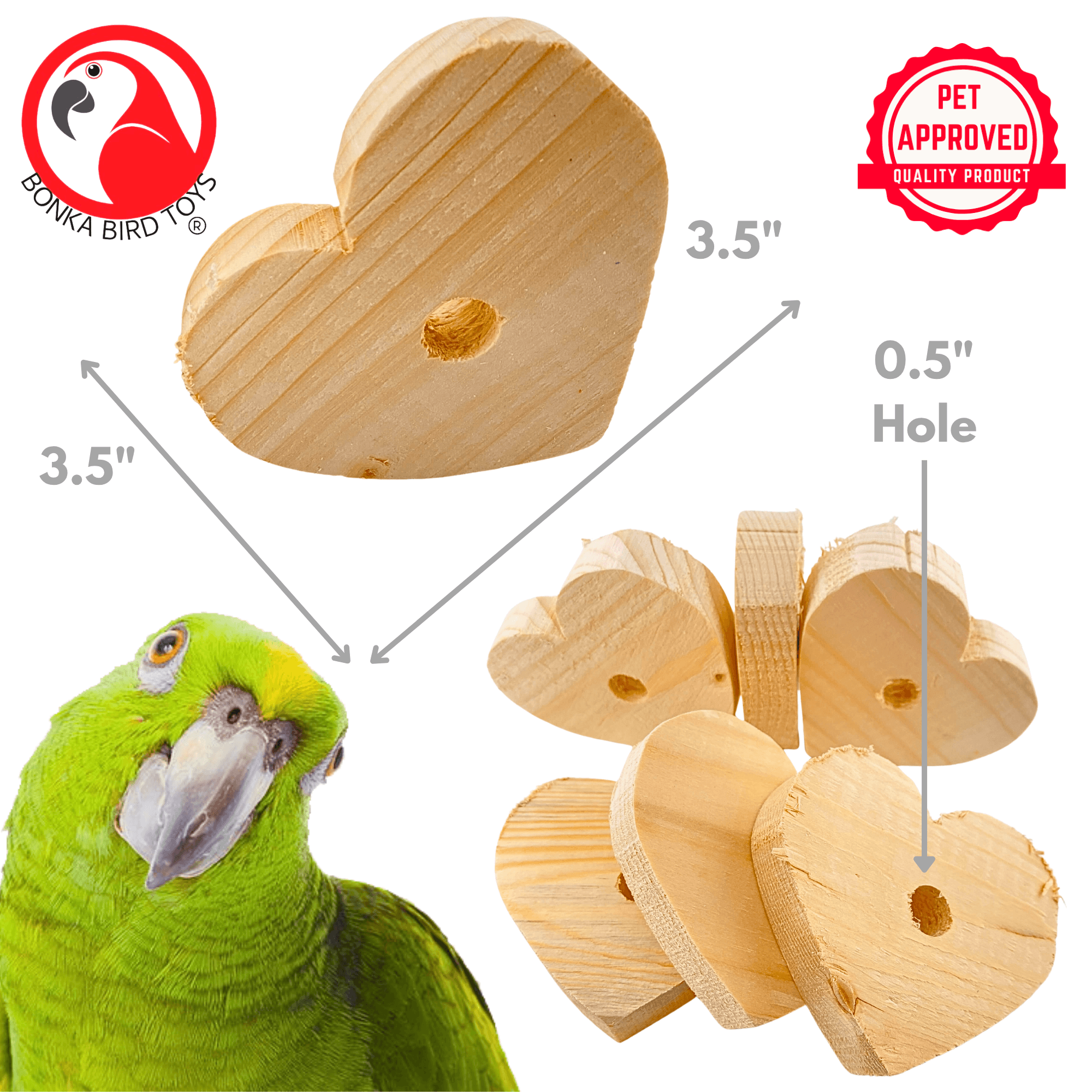 979 Pk6 Natural Huge Wood Heart - Bonka Bird Toys