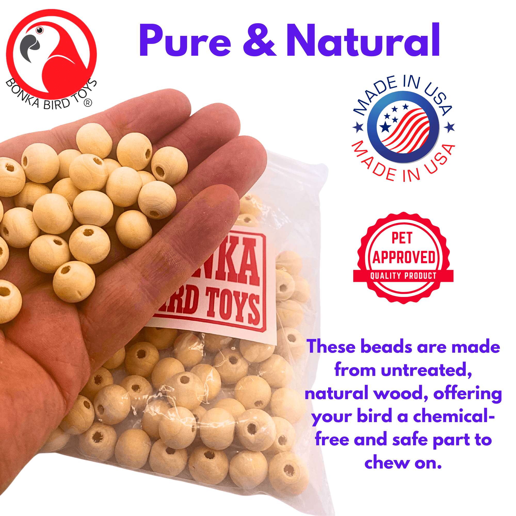 1249 Pk100 Wooden Pre-Drilled Beads - Bonka Bird Toys