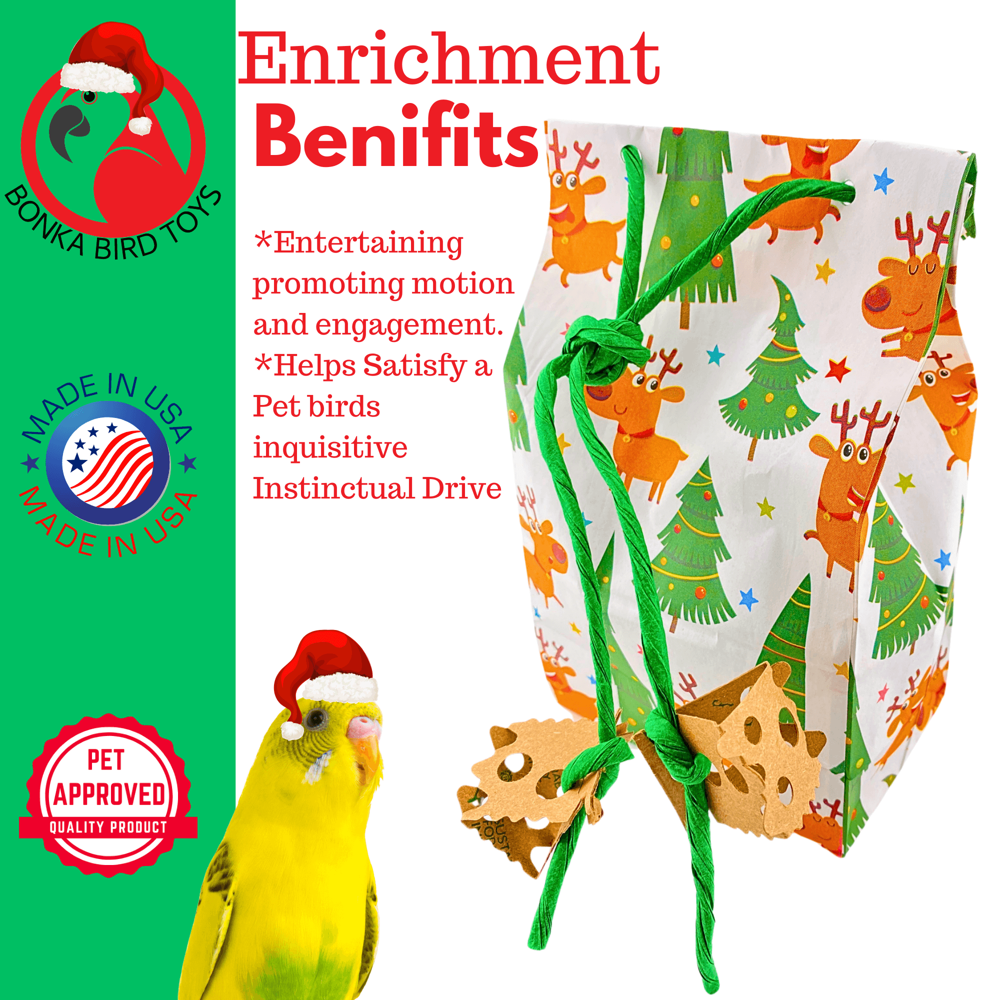 2750 Christmas Rudolph Treat Bag - Bonka Bird Toys