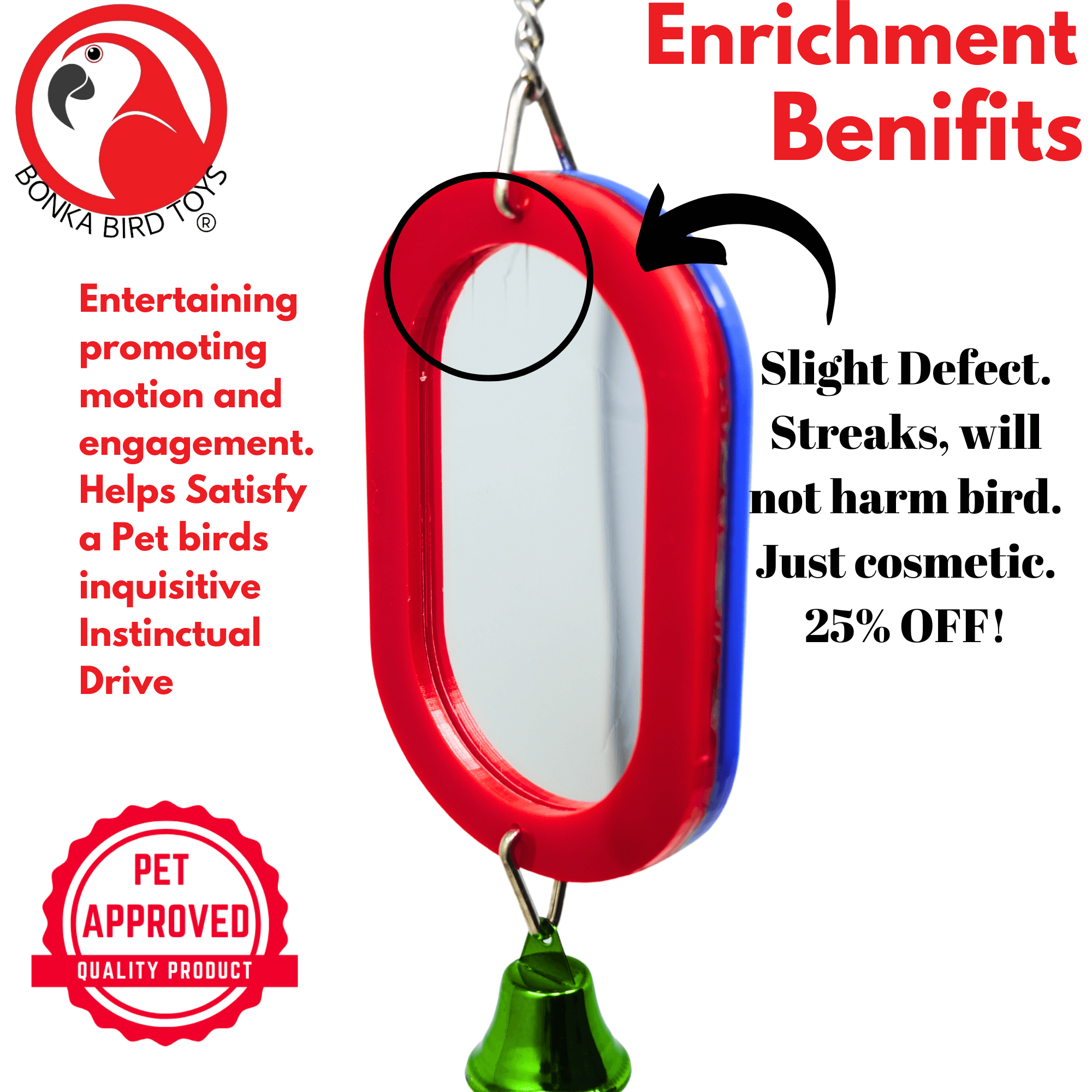 (COSMETIC DEFECT) 2660 Oval Bird Mirror BOGO BUNDLE BUY ONE GET ONE FREE! - Bonka Bird Toys