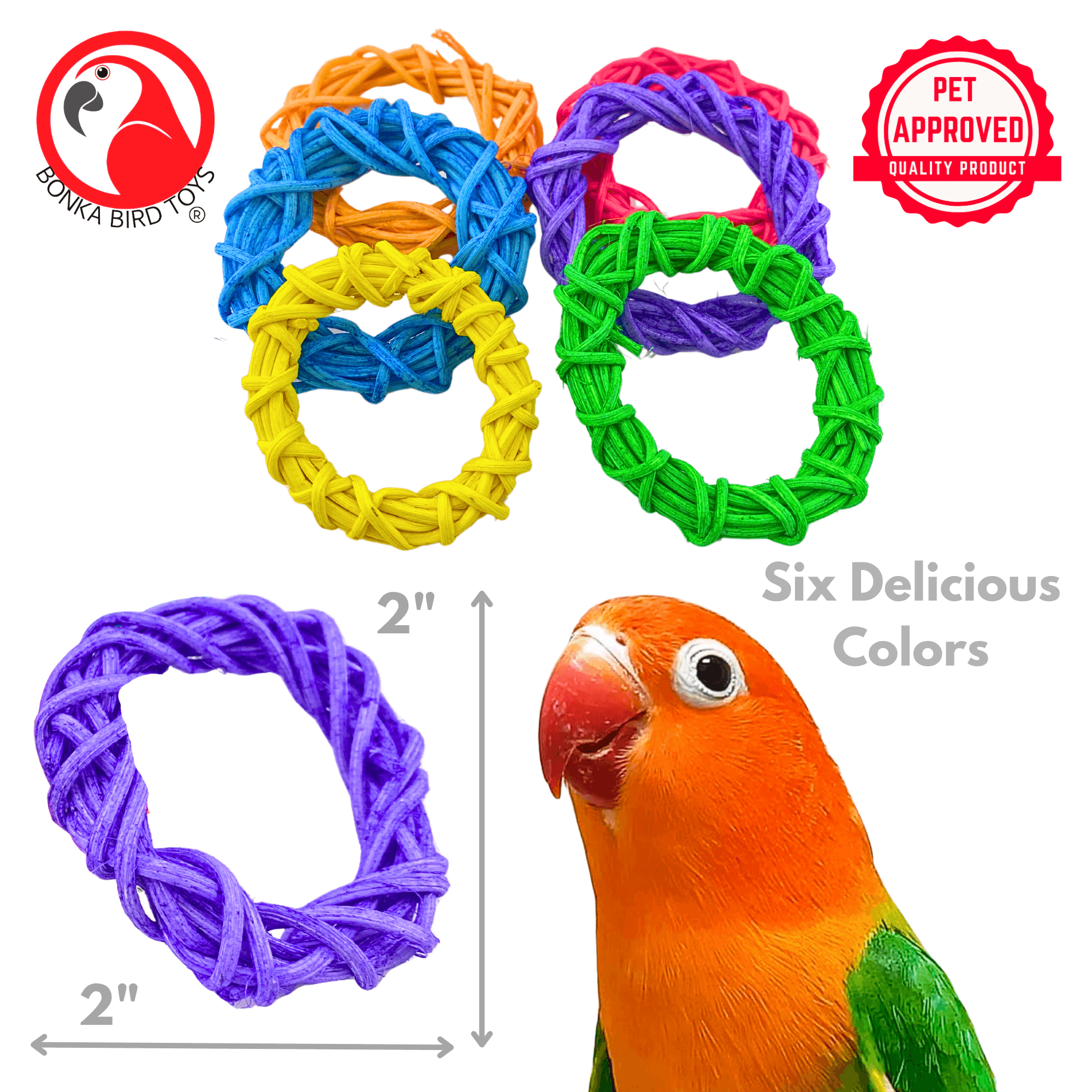 1450 Pk6 Color Craze 2" Vine Rings - Bonka Bird Toys