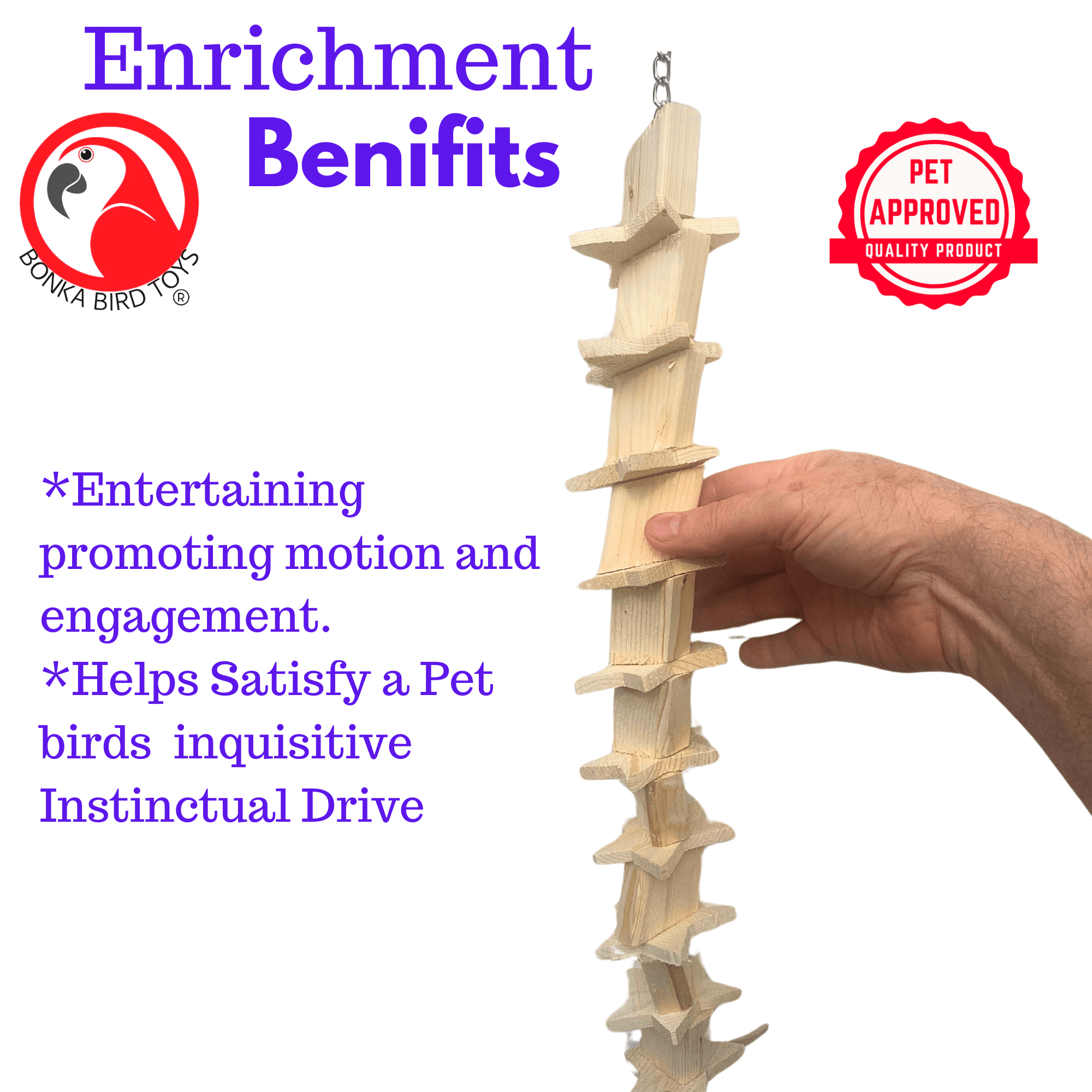 1096 Natural Long Wood Star - Bonka Bird Toys