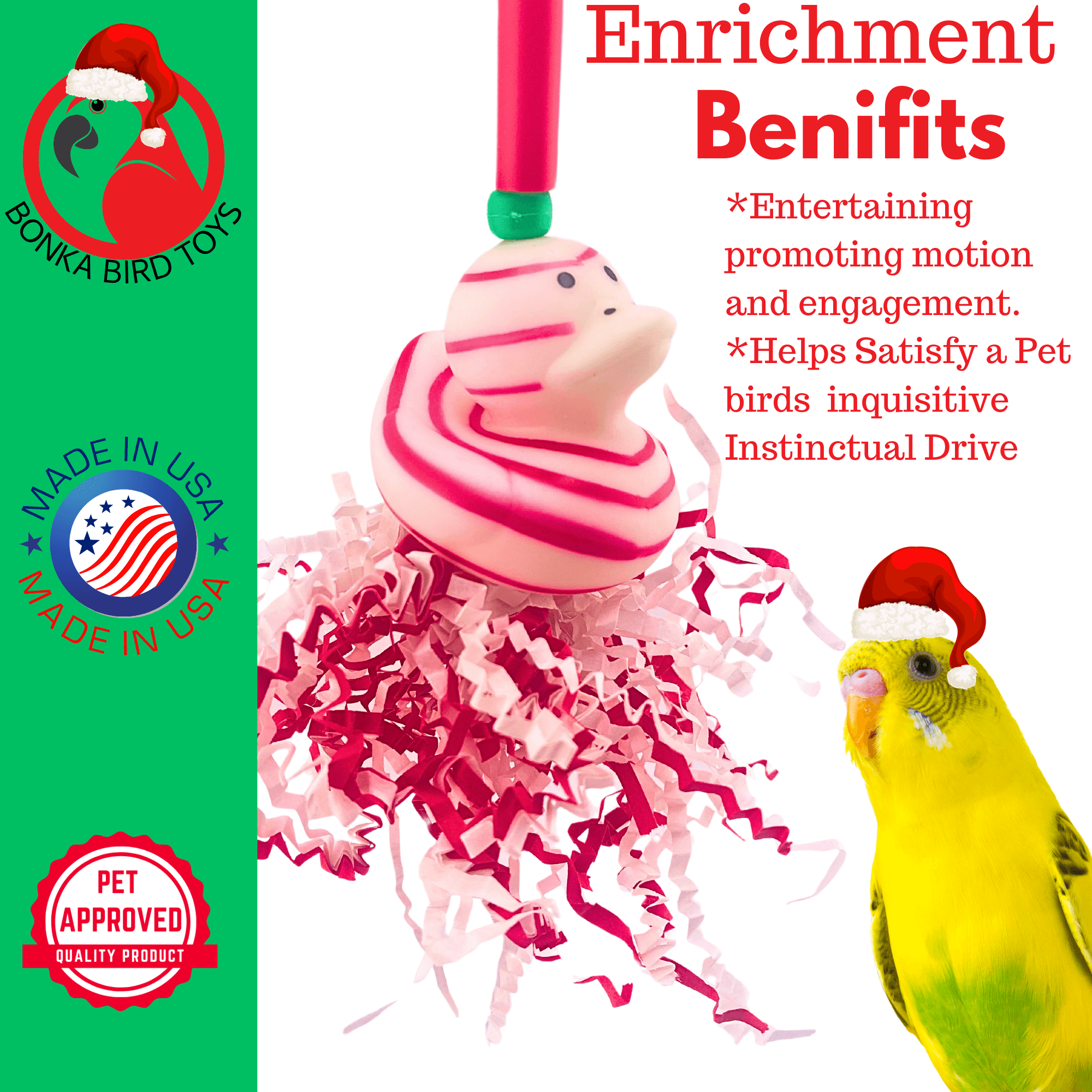 2727 Christmas Candy Cane Duck - Bonka Bird Toys