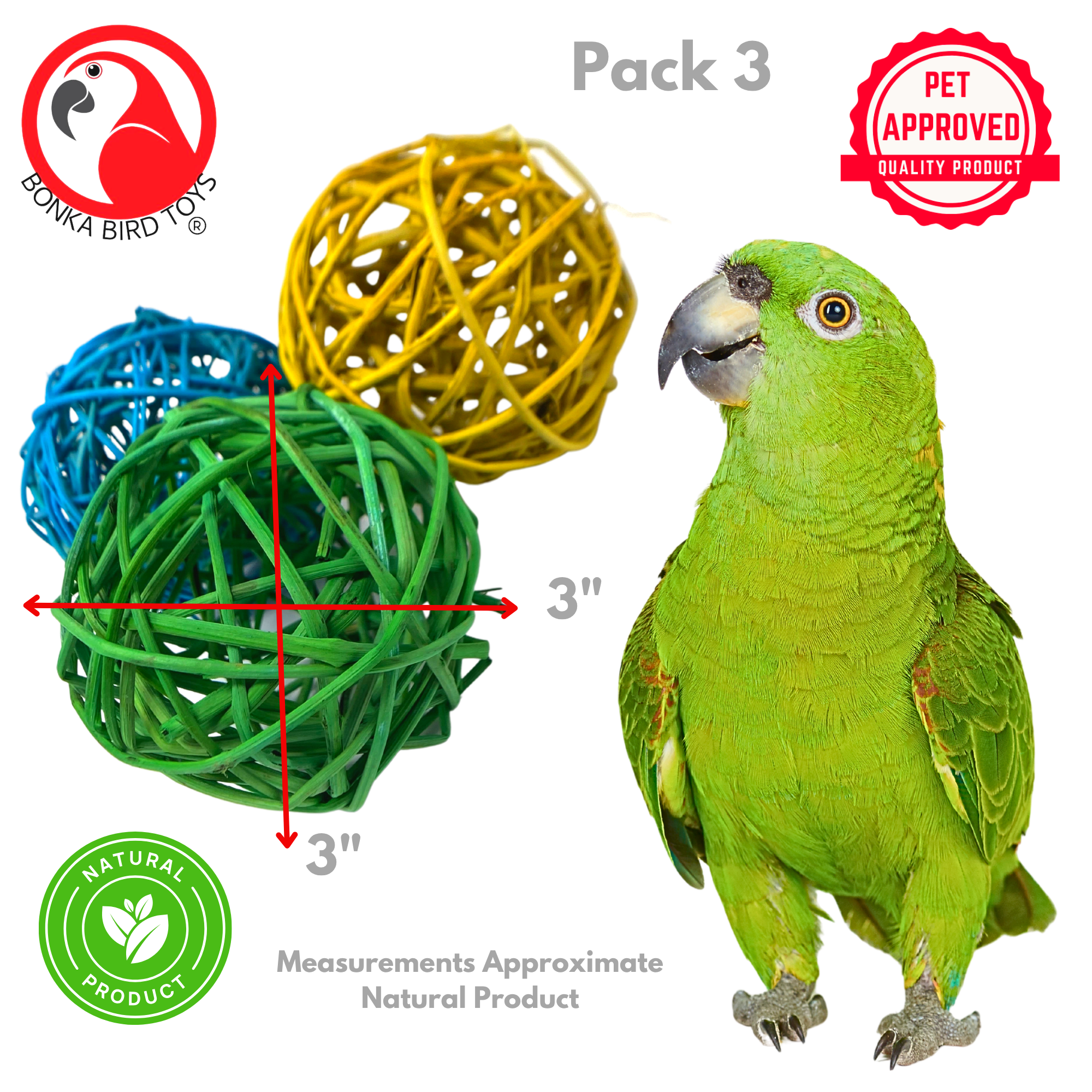 2521 Pk3 Huge Colored Vine Balls - Bonka Bird Toys