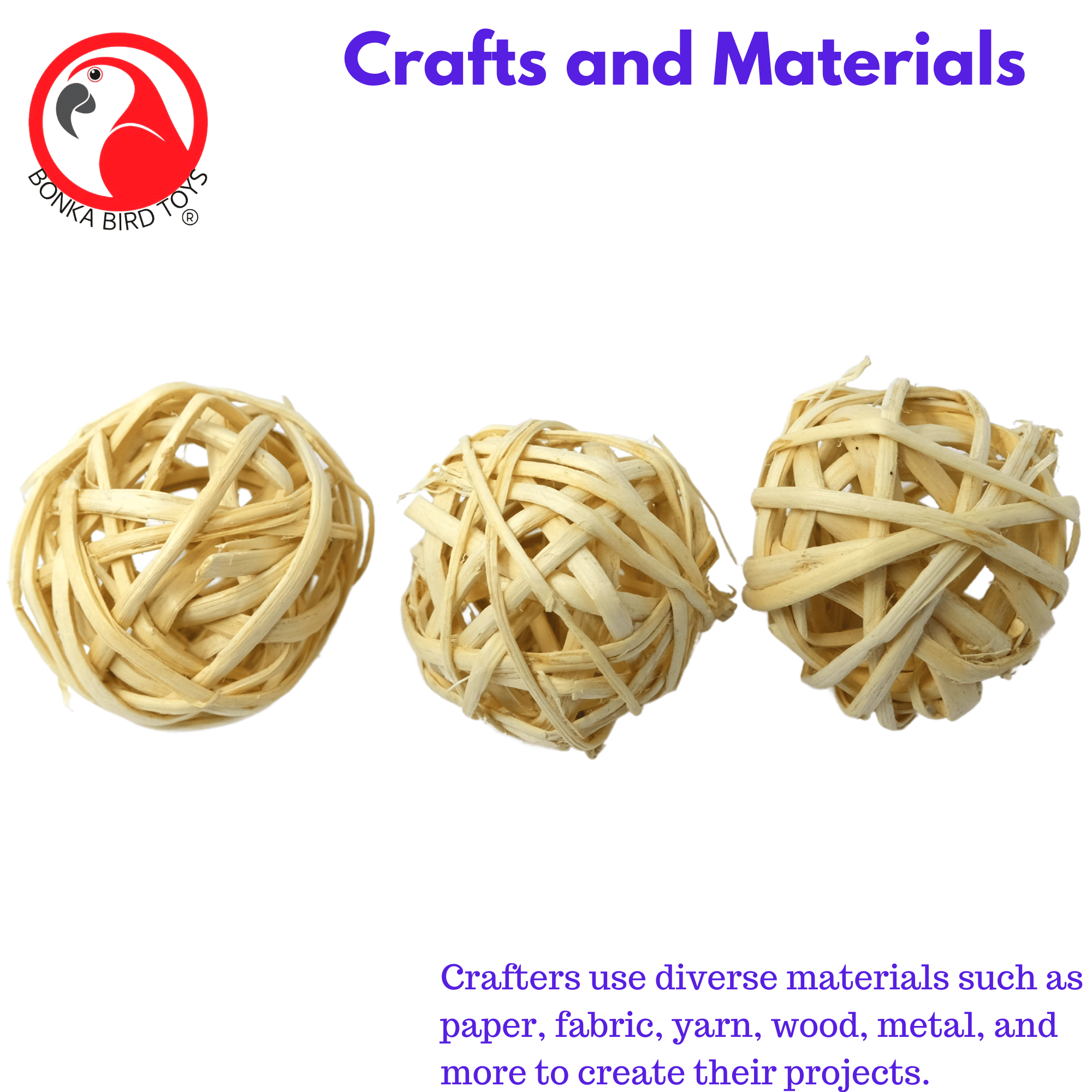 Pack Three Natural Woven Bamboo Balls - Bonka Bird Toys