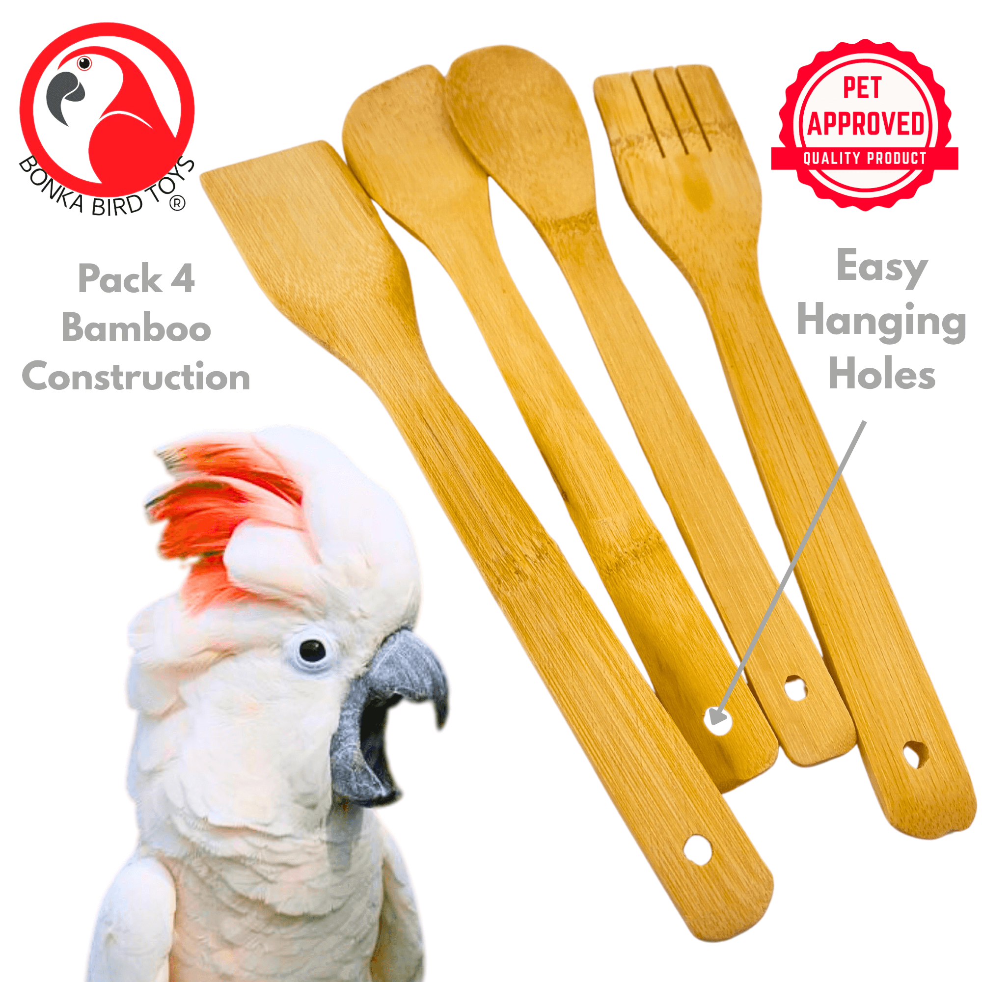 1168 Pk4 Bamboo Spoon & Paddle Chews - Bonka Bird Toys
