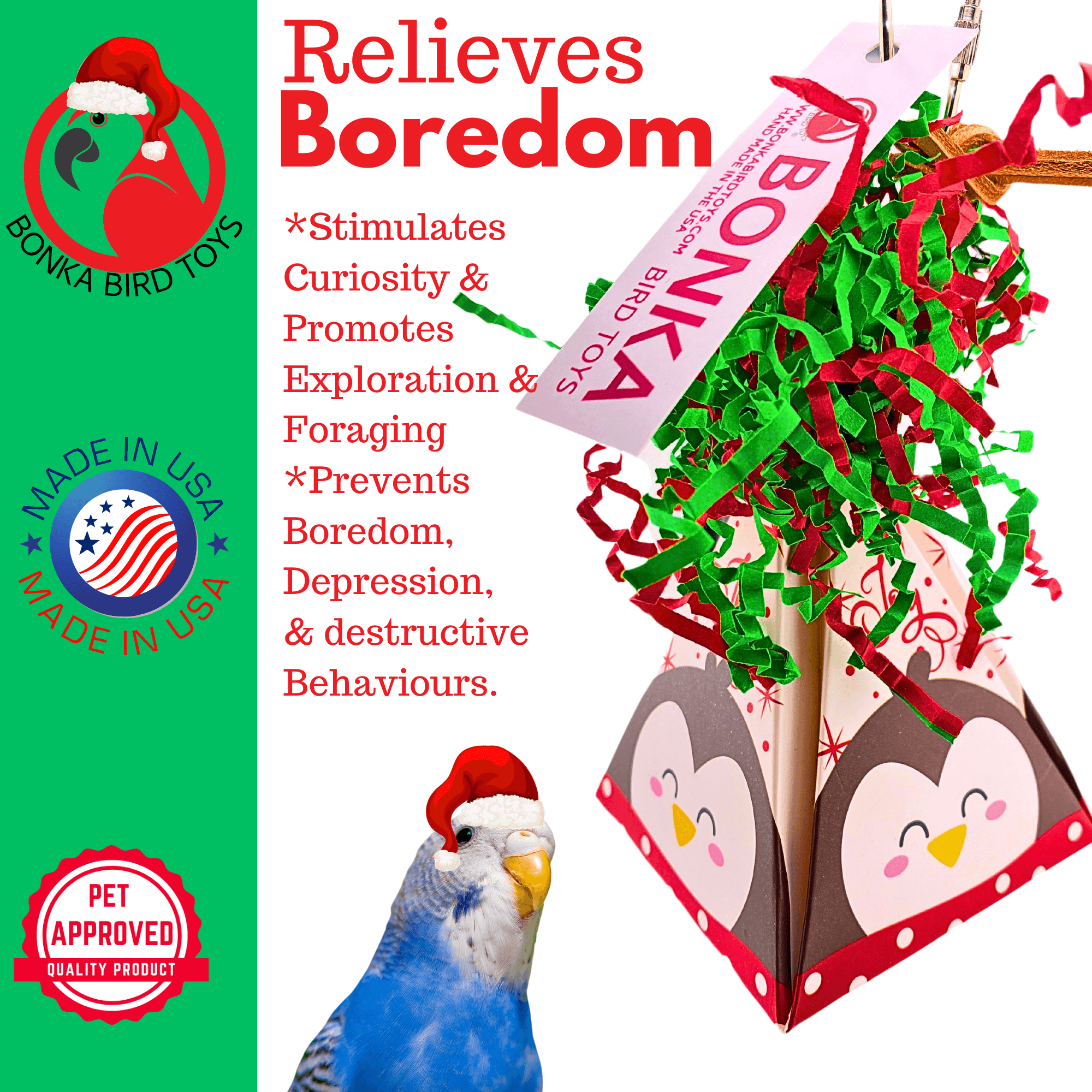 2745 Penguin Christmas Crinkle Cone - Bonka Bird Toys