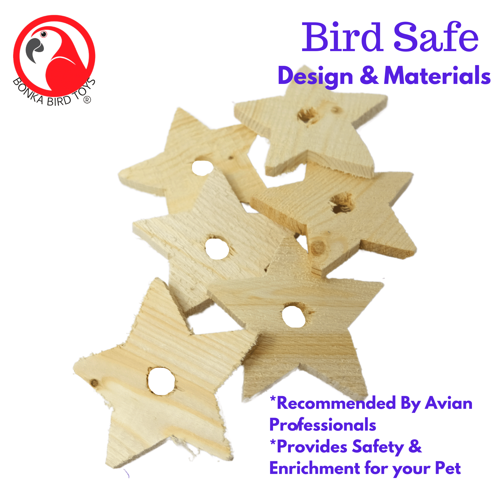 Pack 6 Wooden Stars - Bonka Bird Toys