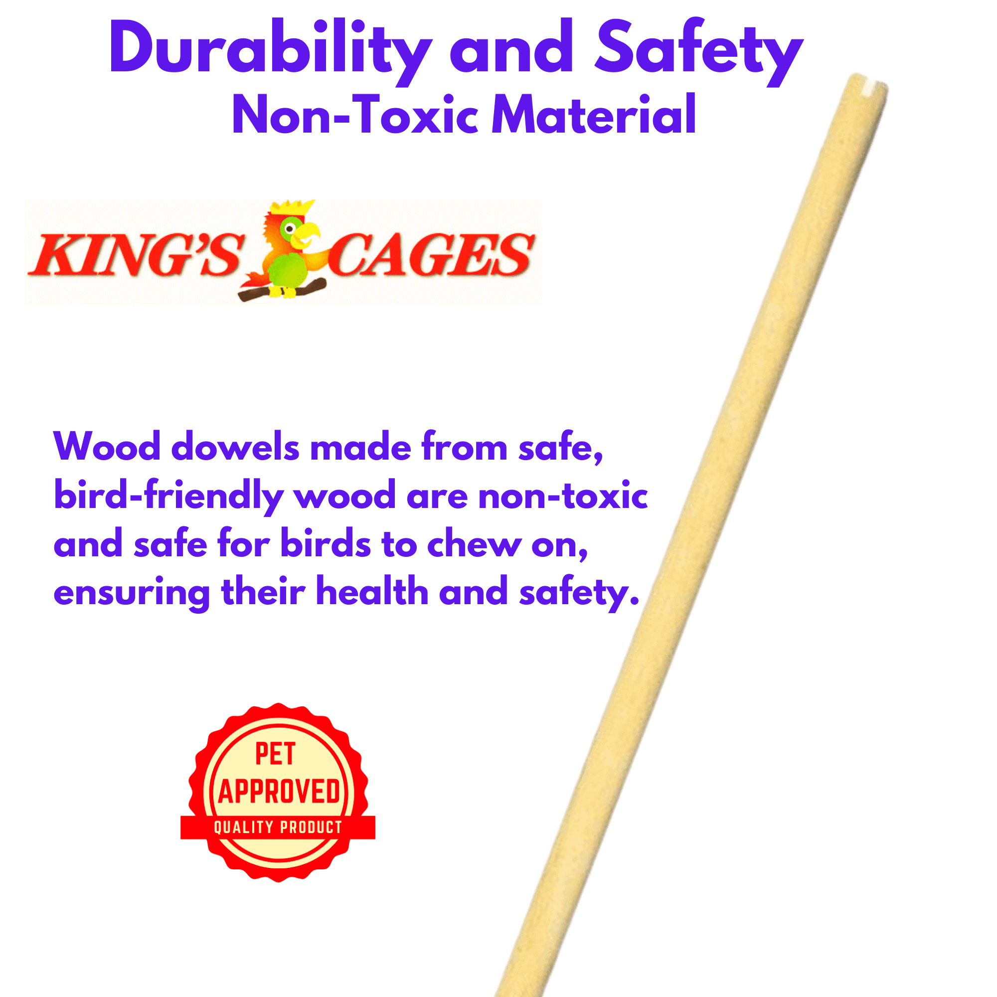 Pine Dowel Perches 33.50" and 31.75" Long X 1.00" Diameter (Fits Kings Cages SLP 3426 Inside and Top) - Bonka Bird Toys
