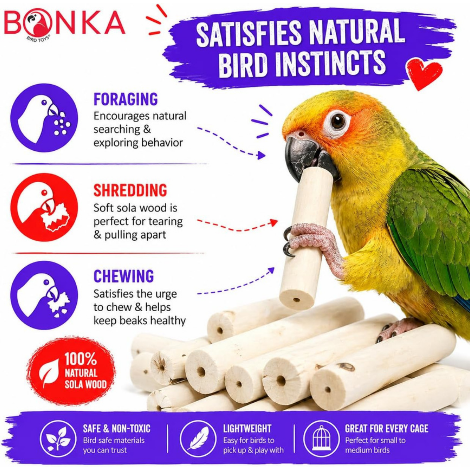 1288 Pk6 Natural Sola Sticks without Bark - Bonka Bird Toys