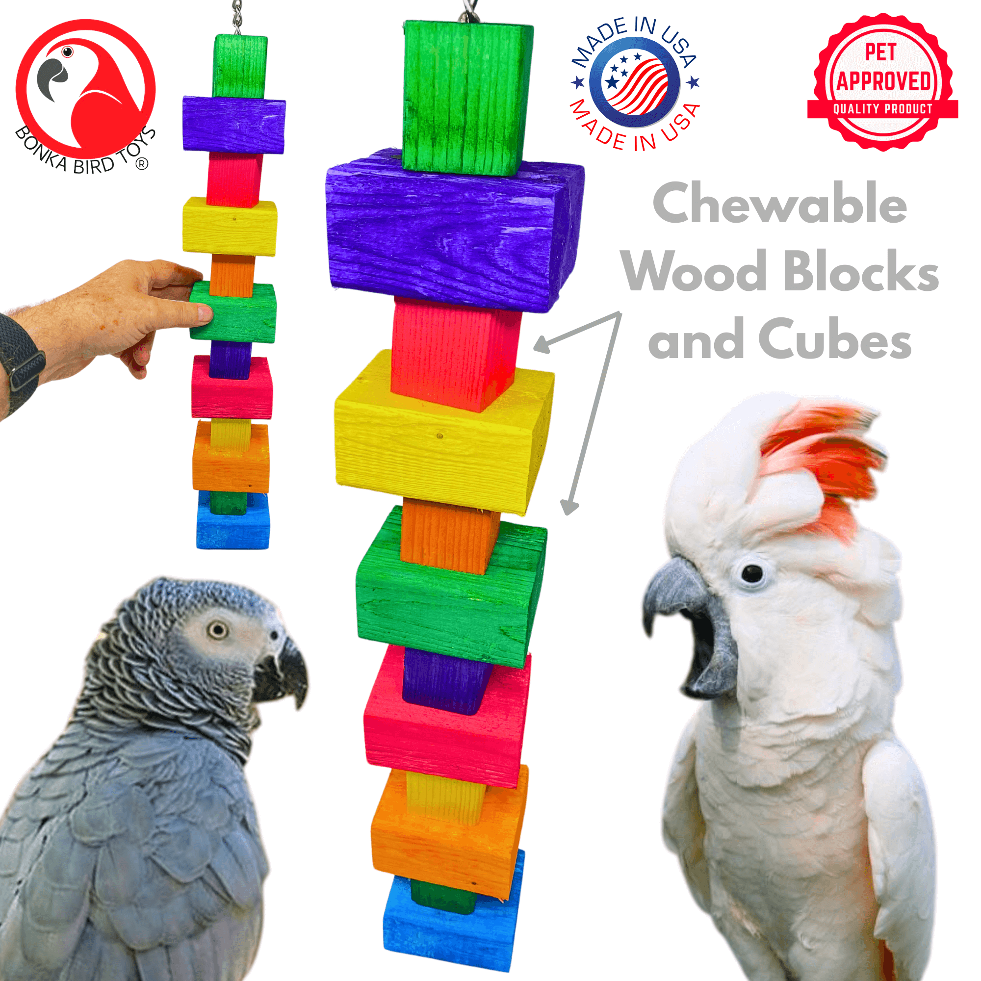 1182 Long Big Bites Rainbow Wood Tower - Bonka Bird Toys