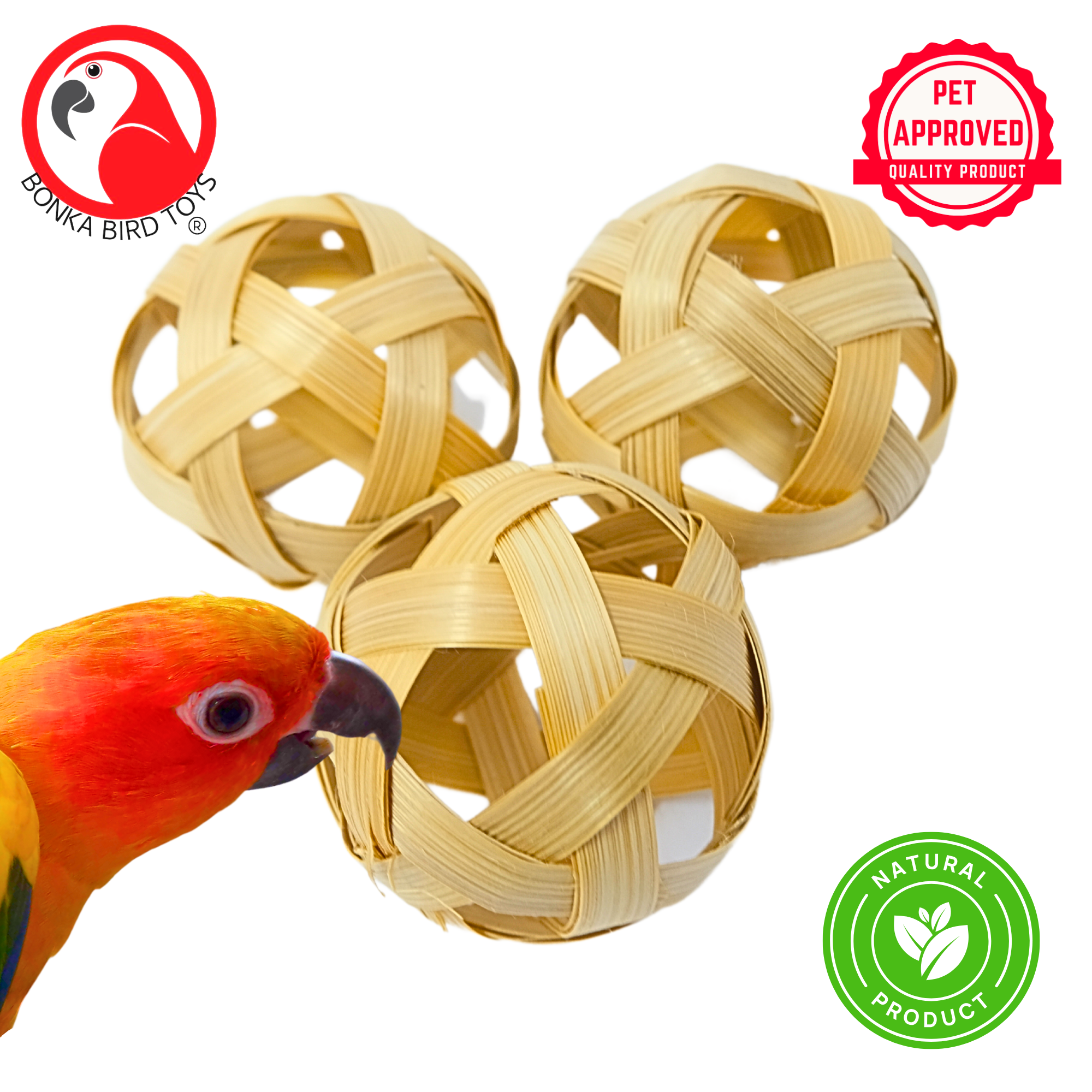 3485 PK3 Natural 3 Inch Bamboo Balls - Bonka Bird Toys