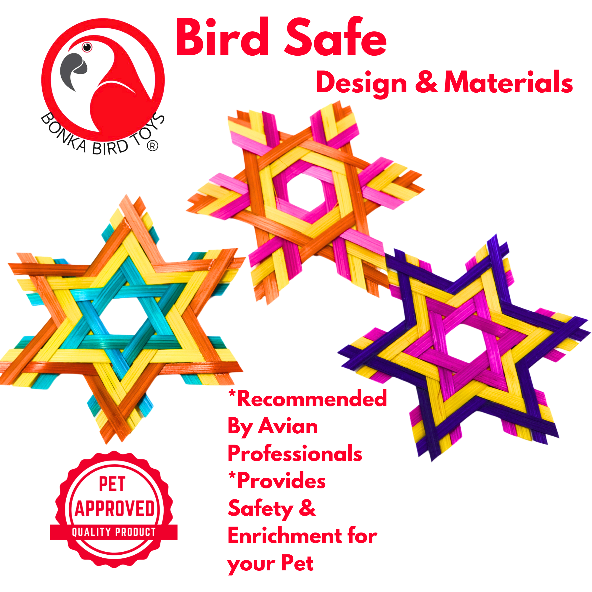 Natural and Colored PK 3 Six Point Star - Bonka Bird Toys