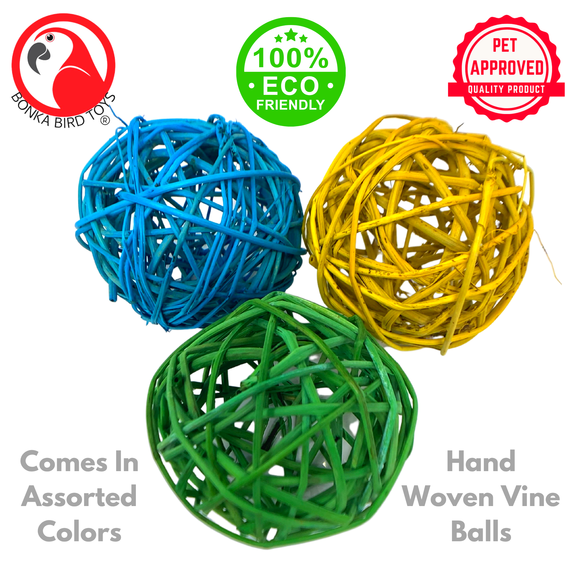 2521 Pk3 Huge Colored Vine Balls - Bonka Bird Toys