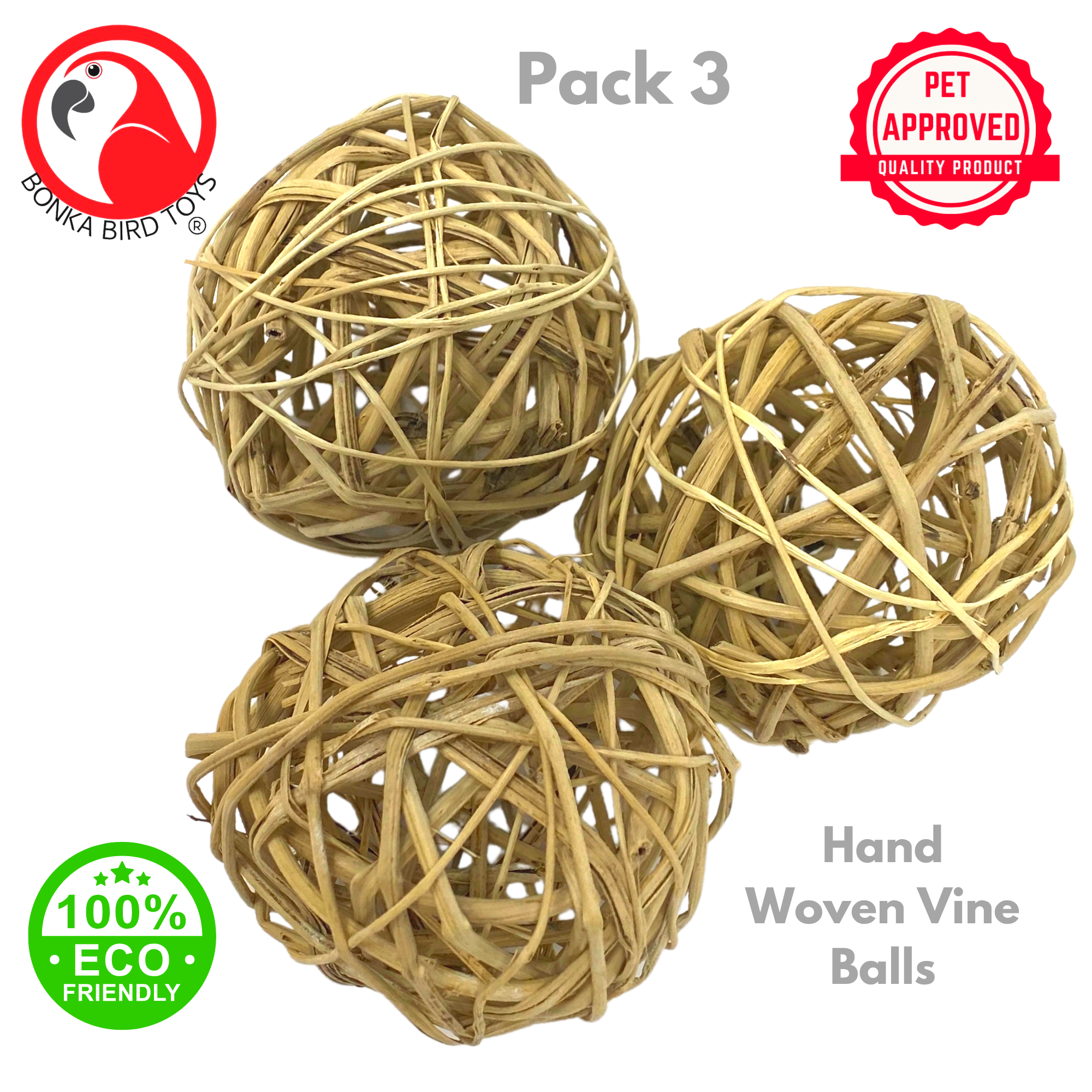 3353 Pk3 Huge Natural Vine Balls - Bonka Bird Toys