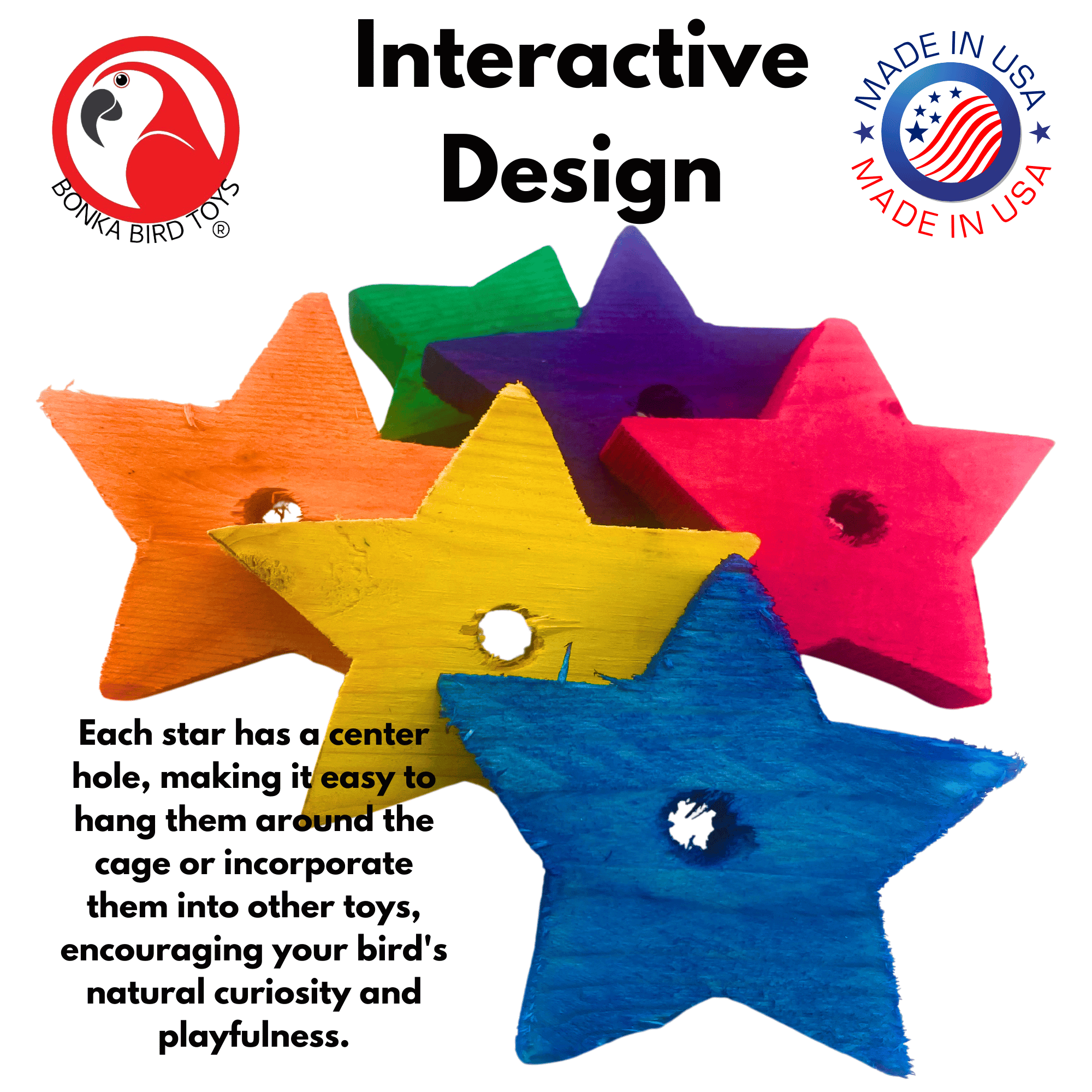 1150 Pack of Six Jumbo Wood Stars - Bonka Bird Toys