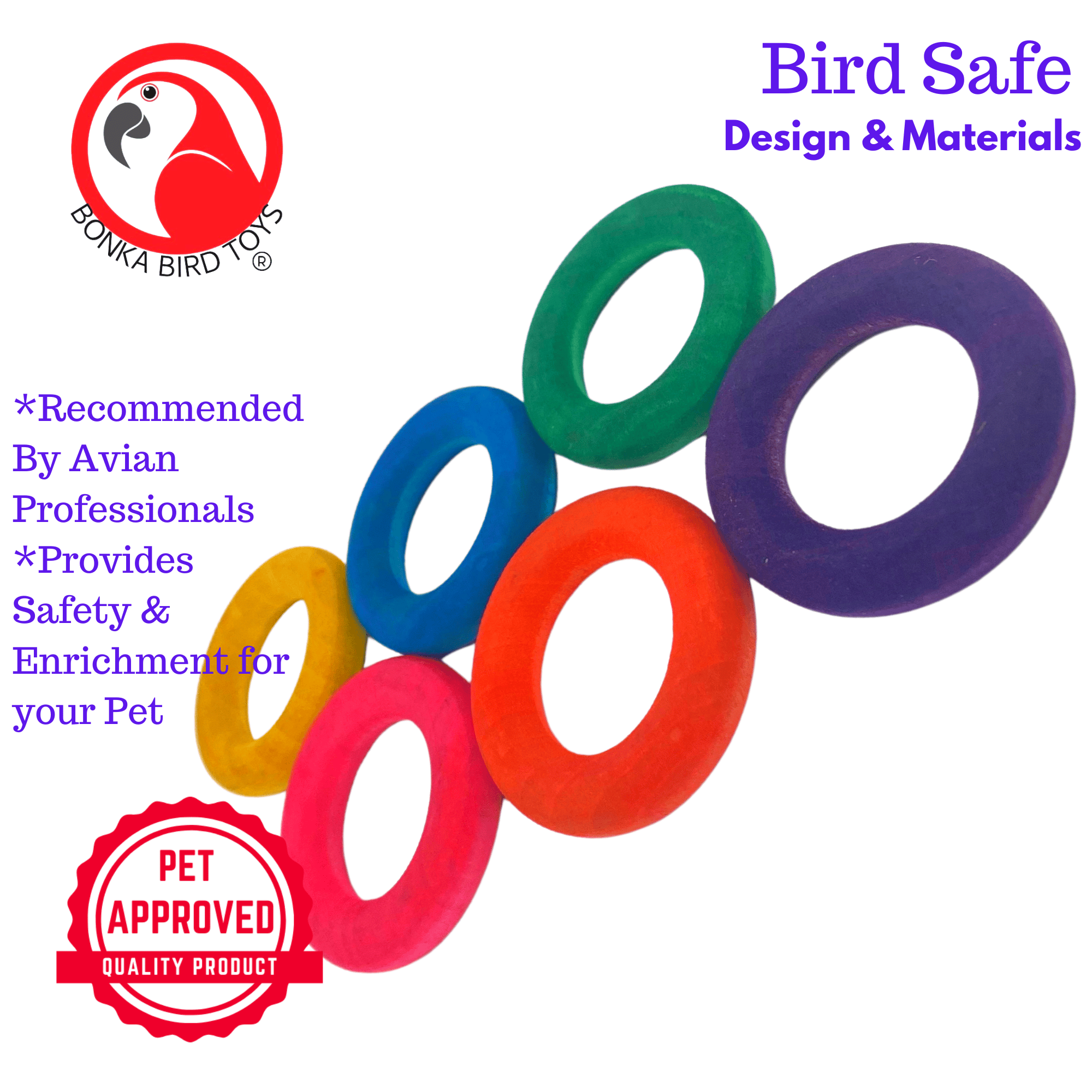 2934 PK6 1-3/4" Wood Ring Toss - Bonka Bird Toys