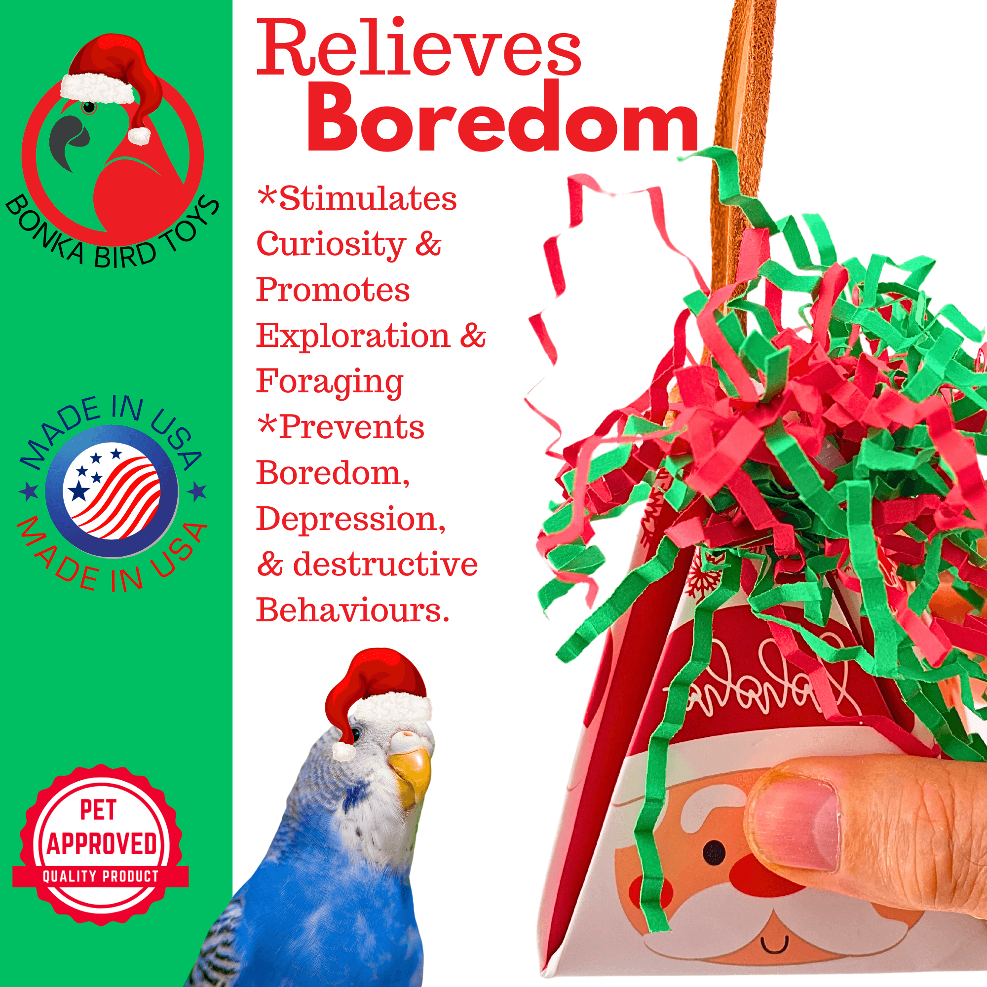 2744 Santa Christmas Crinkle Cone - Bonka Bird Toys