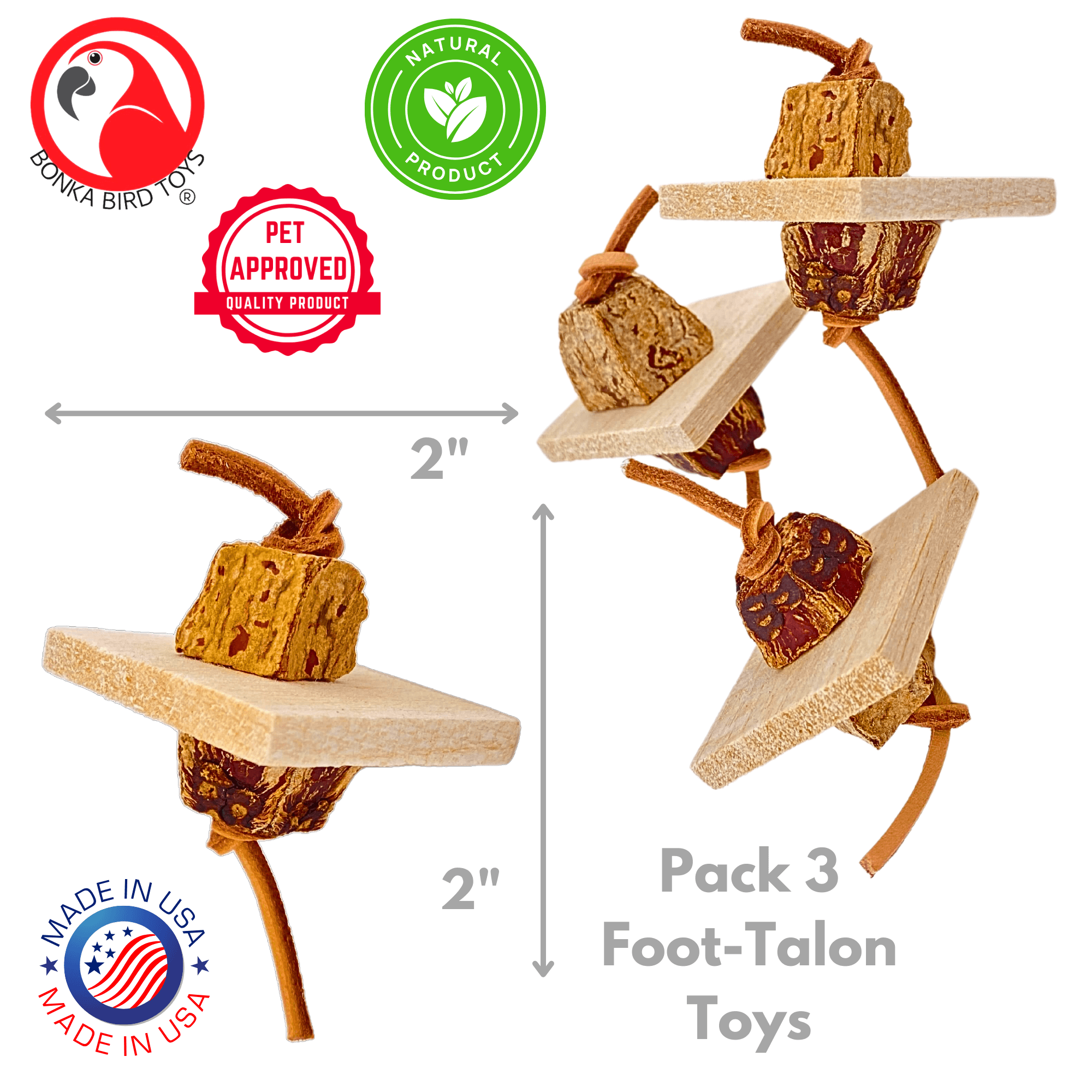 1127 Pk3 Balsa & Bark Chew Foot Toys - Bonka Bird Toys
